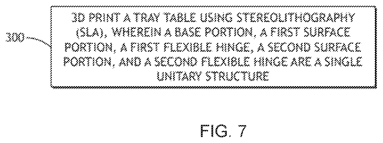 Patent US12351316 Figure 4 – Integrally formed tray table with flexural hinges