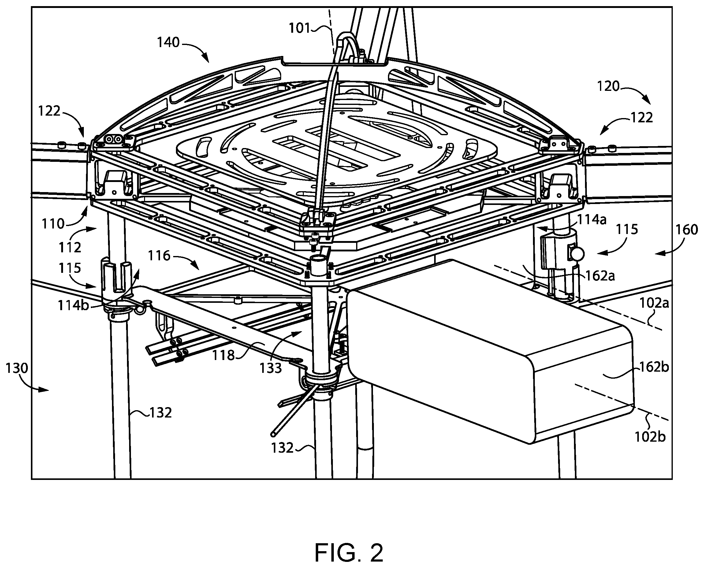 Patent US12351339 Figure 2 – Carriage for an unmanned aerial vehicle including a latch and an electronic driver to move a locking shaft latch
