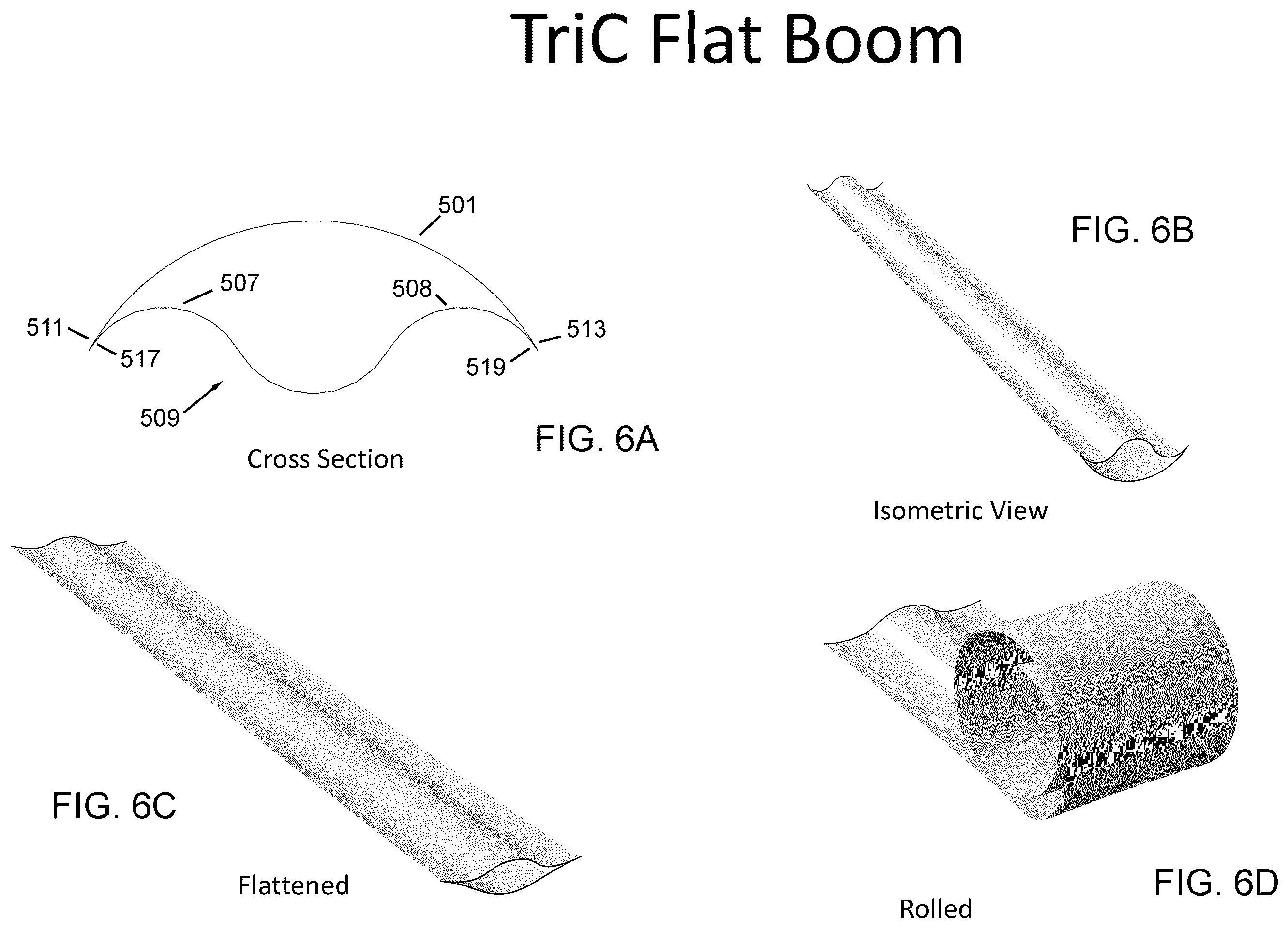 Patent US12351346 Figure 6 – Collapsible tubular mast (CTM) with surface material between trusses