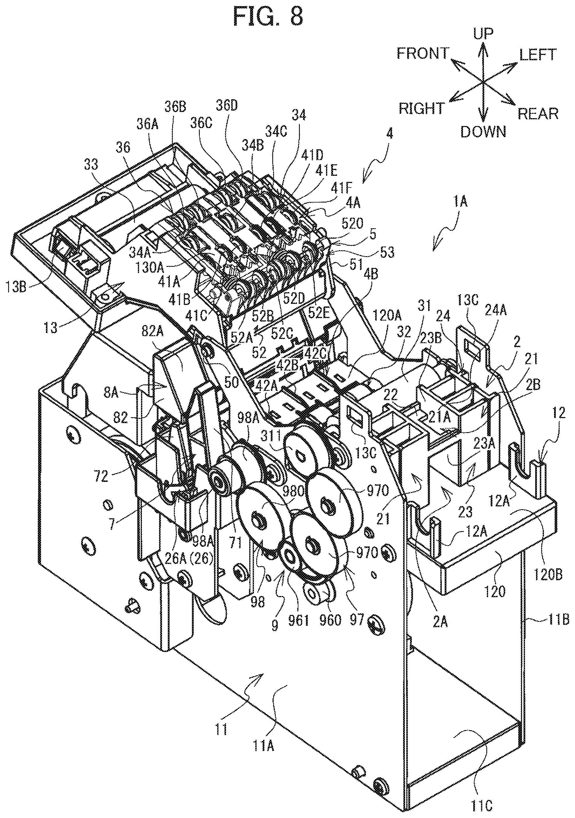 Patent US12351355 Figure 8 – Label wrapping device including first and second members arranged to partially overlap each other in width direction of label to correct curling tendency of label