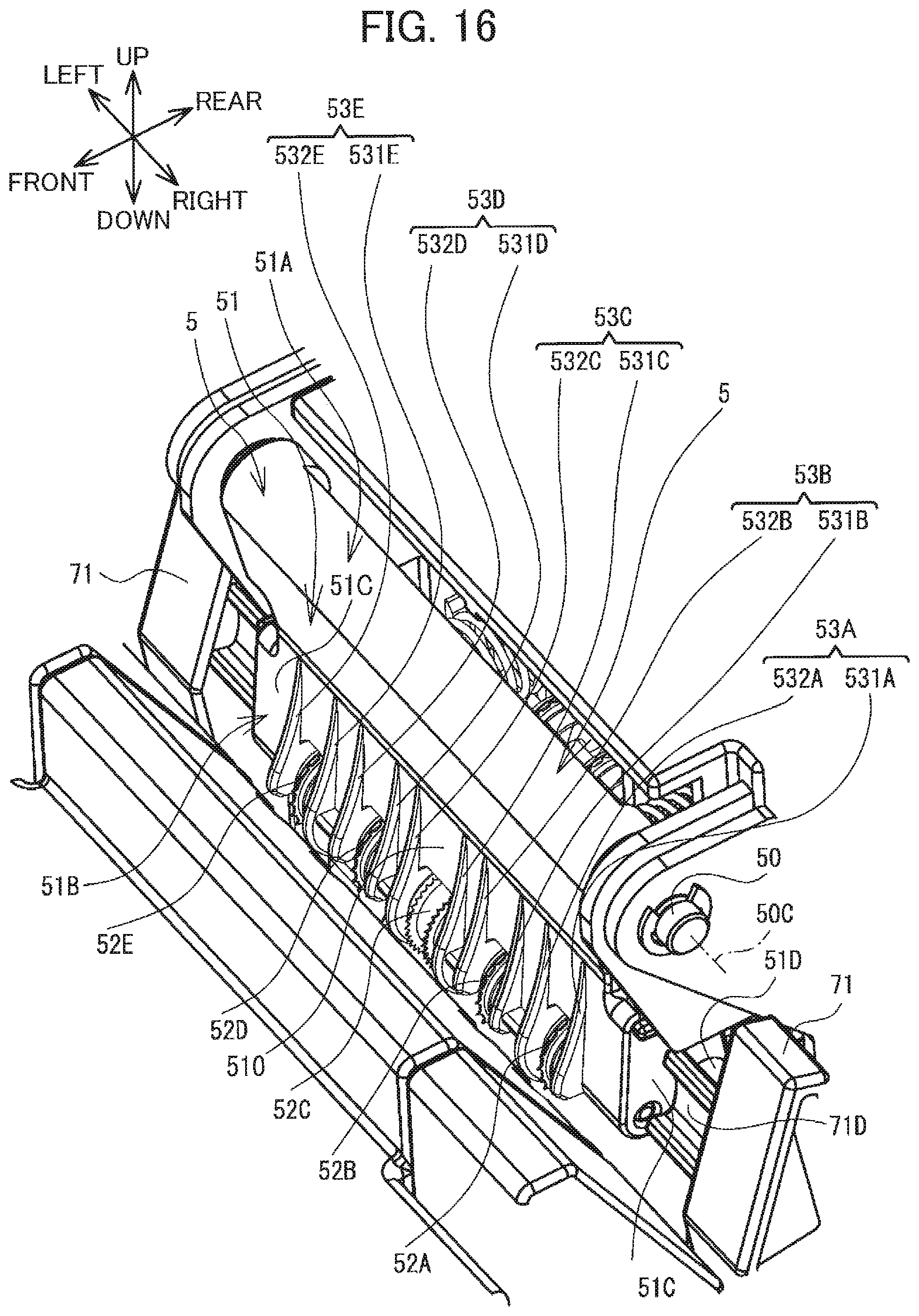 Patent US12351355 Figure 16 – Label wrapping device including first and second members arranged to partially overlap each other in width direction of label to correct curling tendency of label