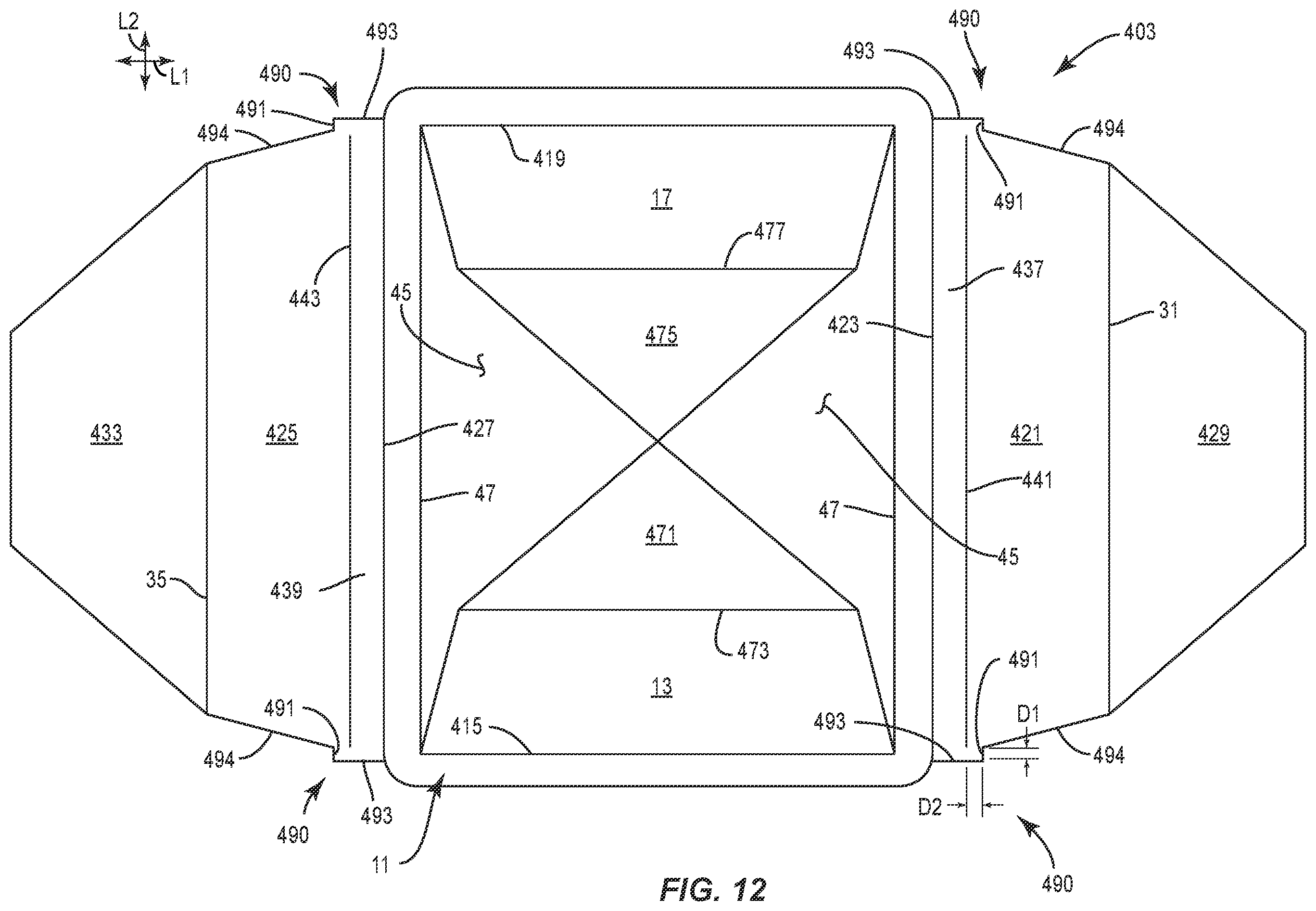 Patent US12351370 Figure 12 – Container with liner