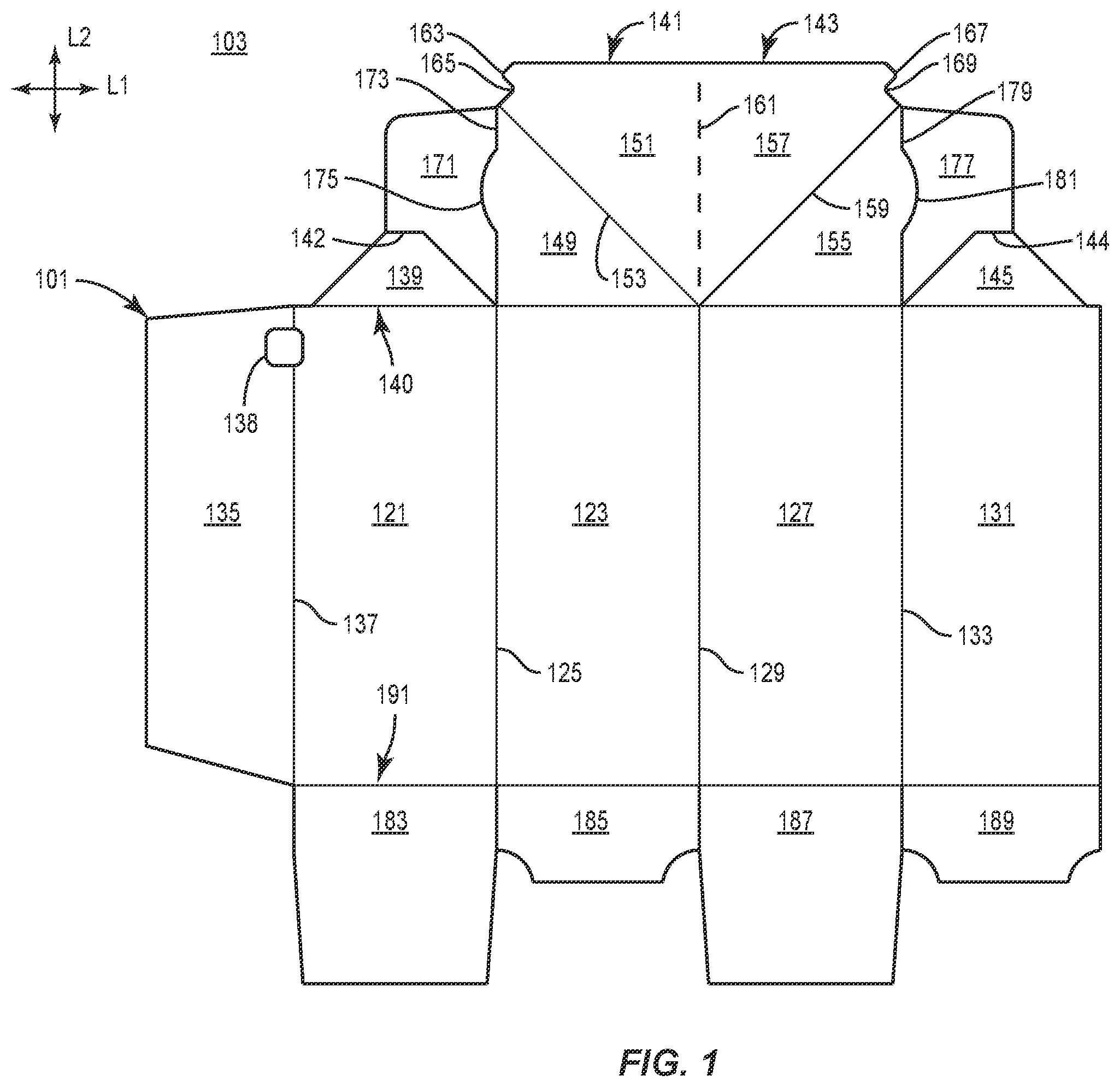 Patent US12351372 Figure 1 – Carton with reclosable features