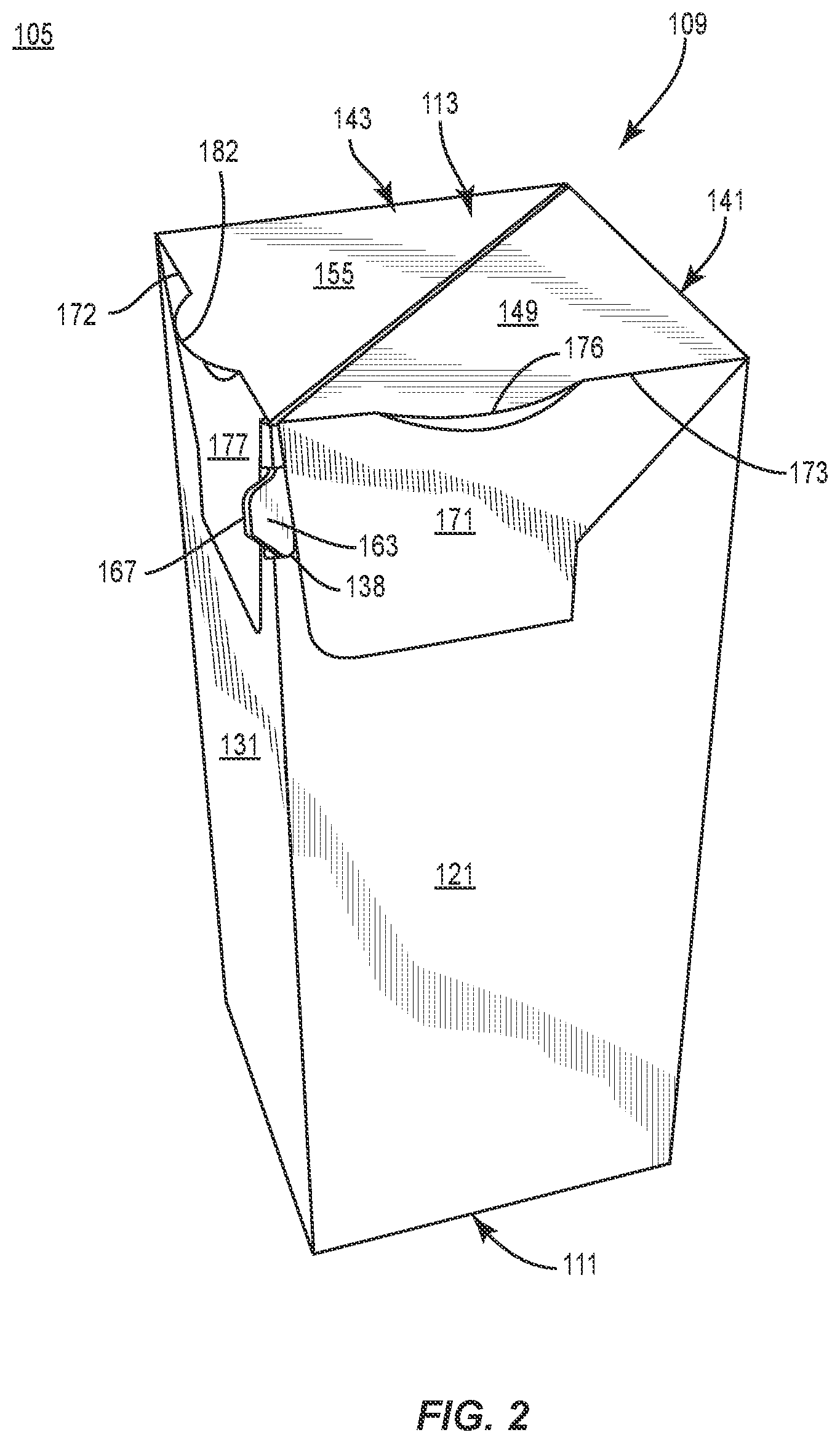 Patent US12351372 Figure 2 – Carton with reclosable features