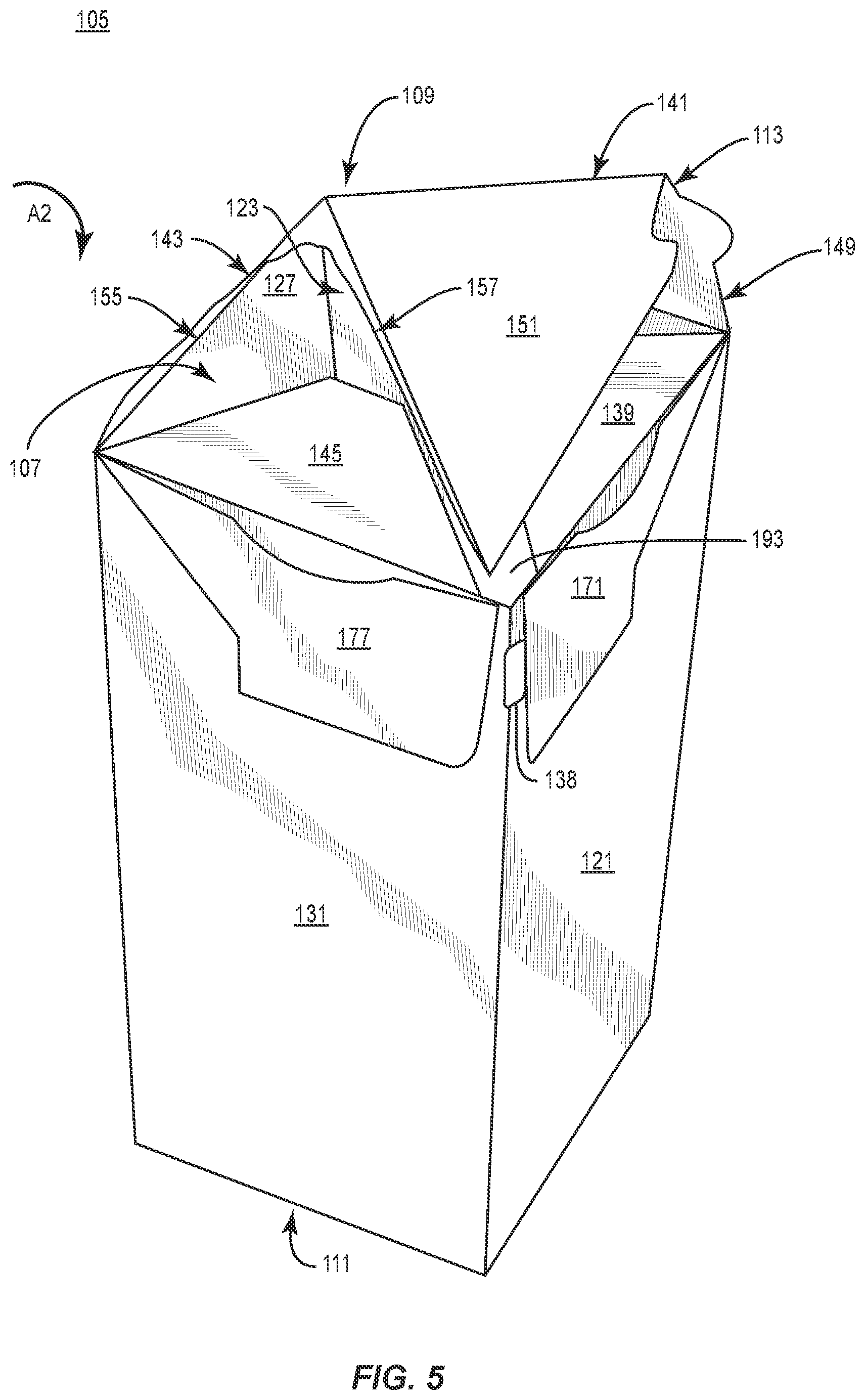 Patent US12351372 Figure 5 – Carton with reclosable features