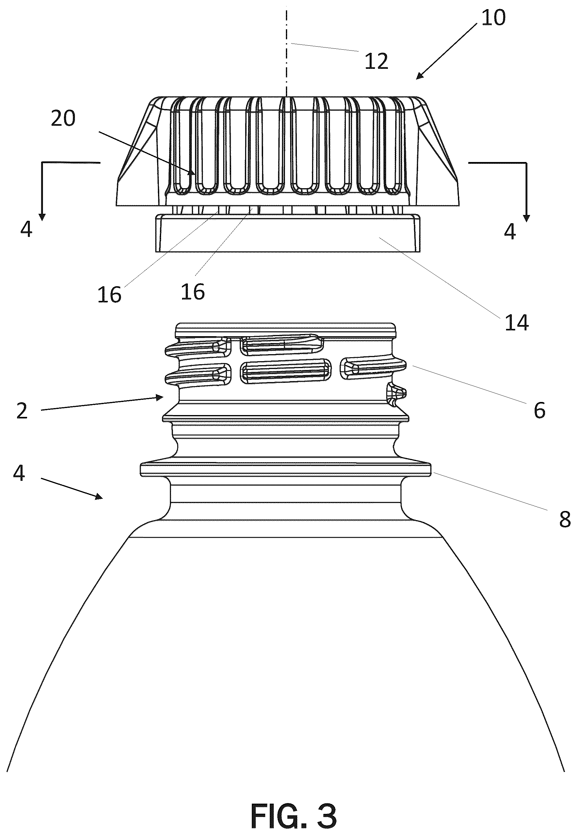 Patent US12351373 Figure 2 – Releasable container cap