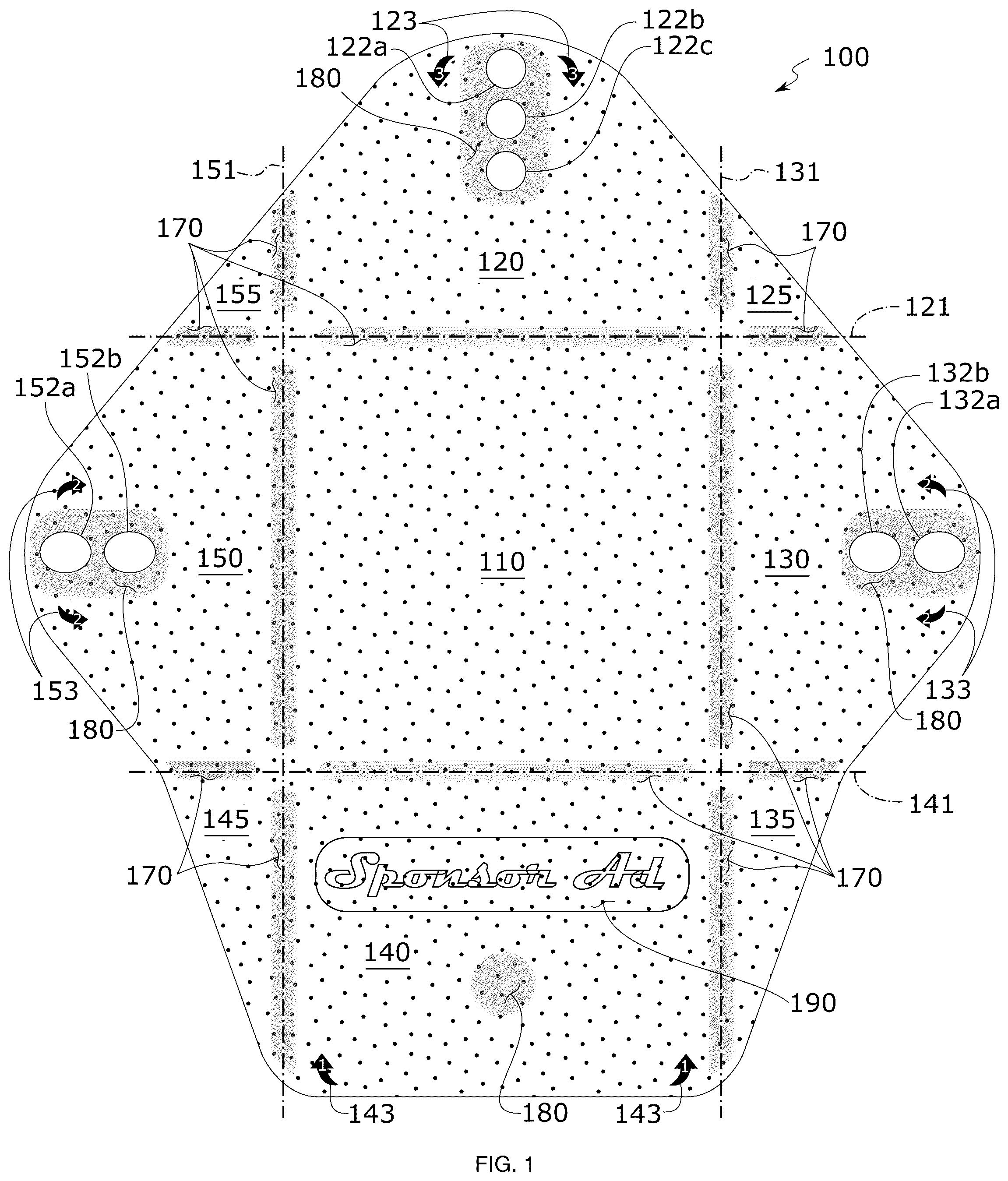 Patent US12351376 Figure 1 – Reusable storage wrap and placemat