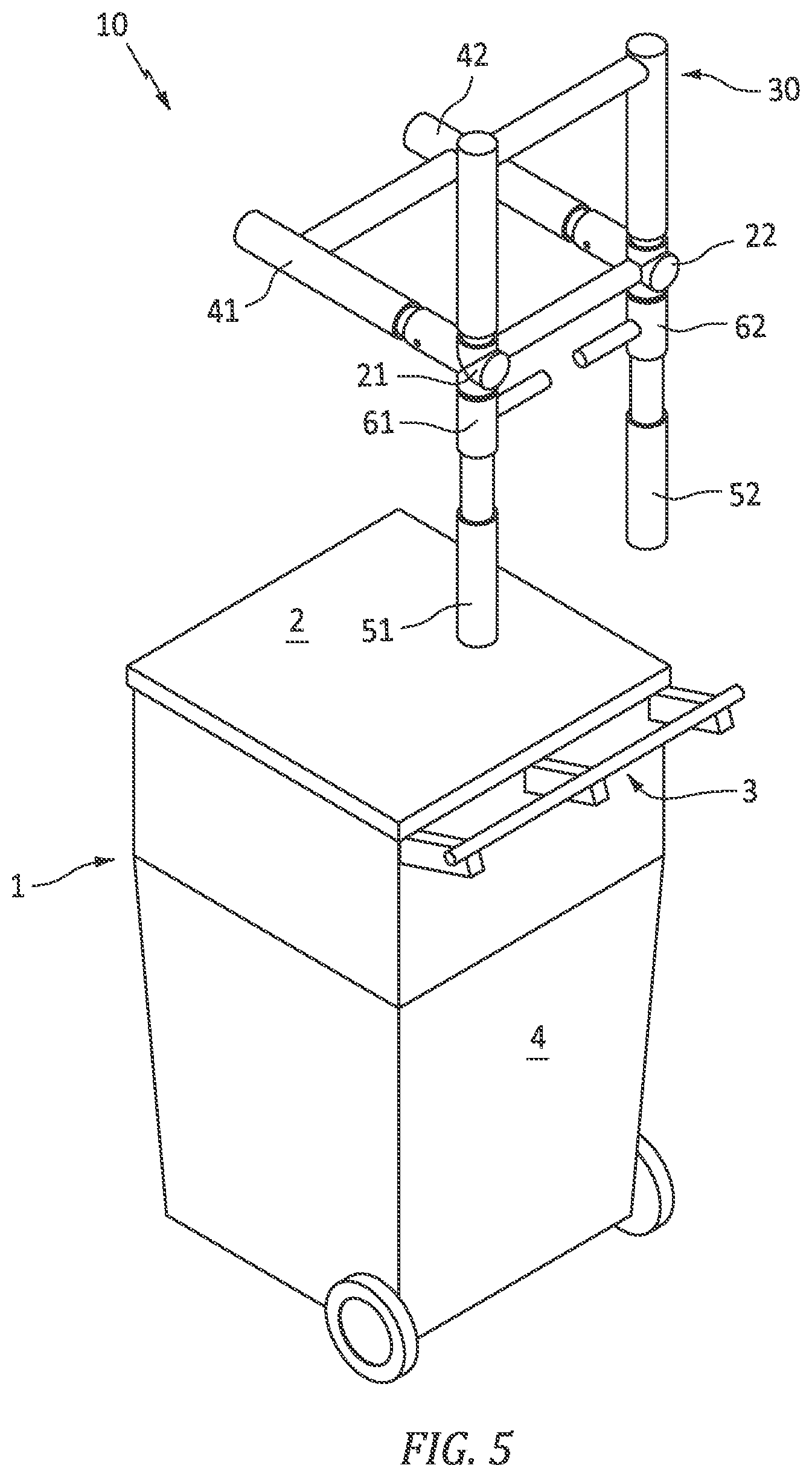 Patent US12351389 Figure 6 – Extension device for refuse containers