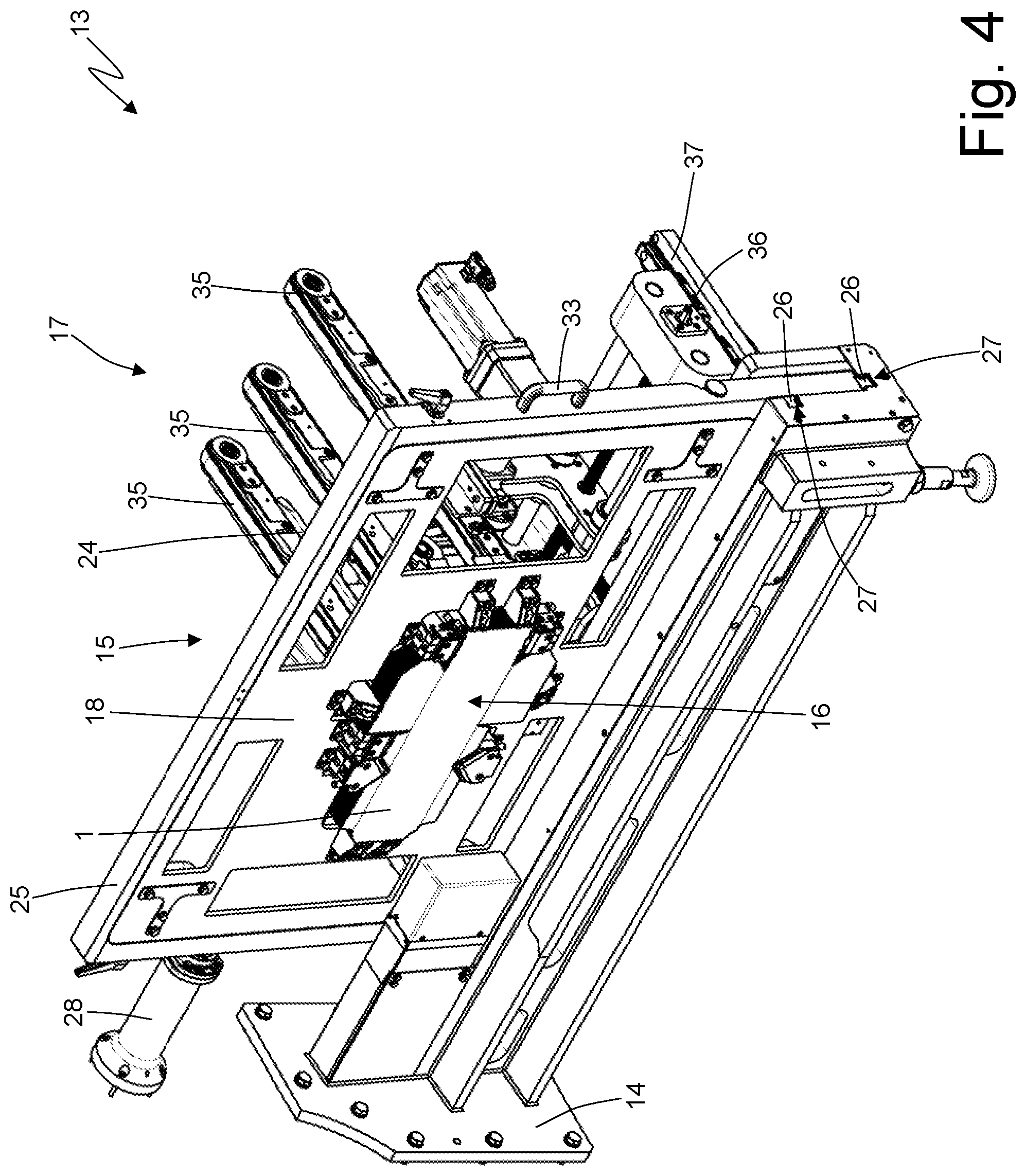 Patent US12351408 Figure 4 – Blank feeding unit for a packer machine and provided with a series of interchangeable hoppers