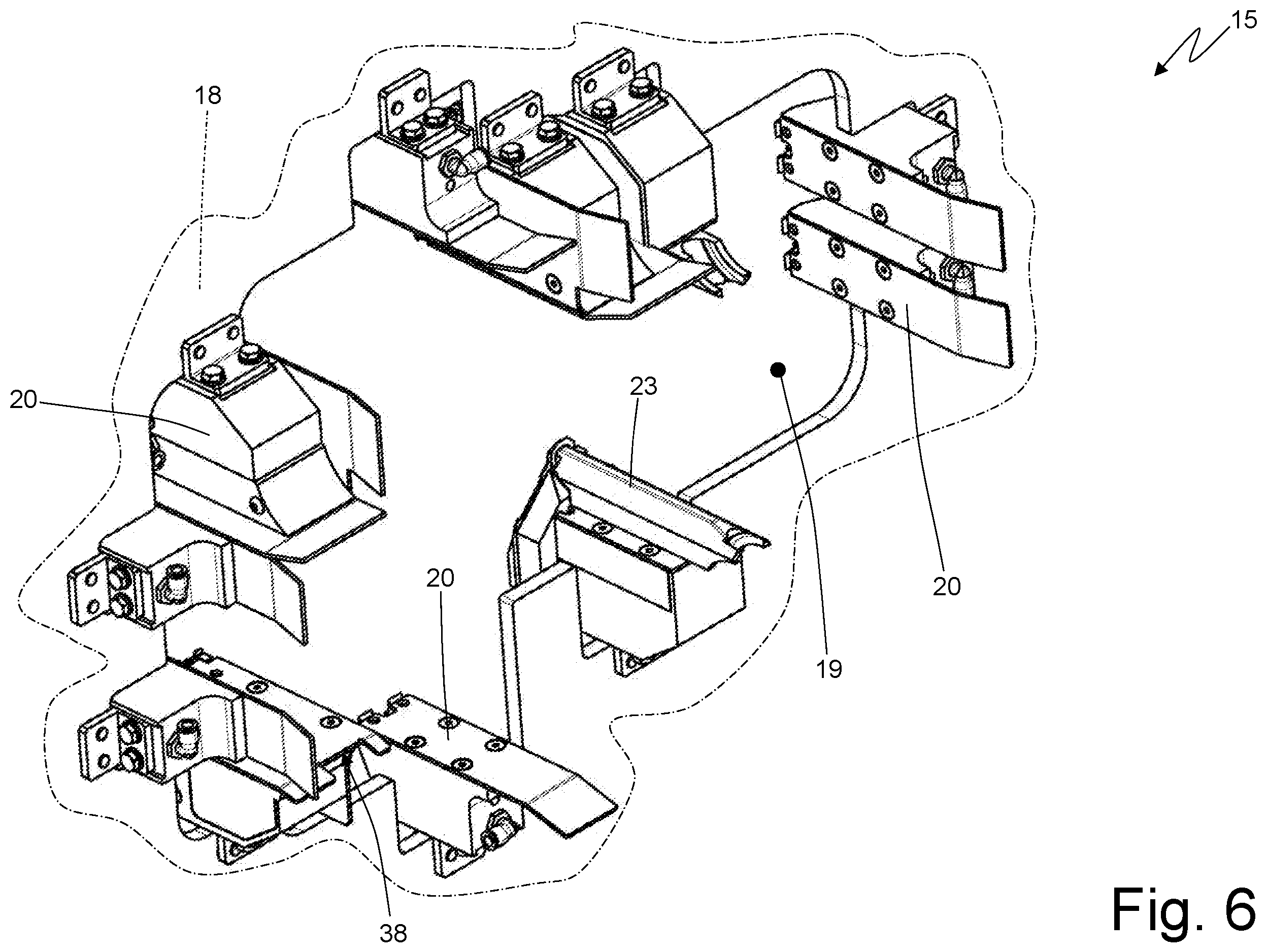 Patent US12351408 Figure 6 – Blank feeding unit for a packer machine and provided with a series of interchangeable hoppers