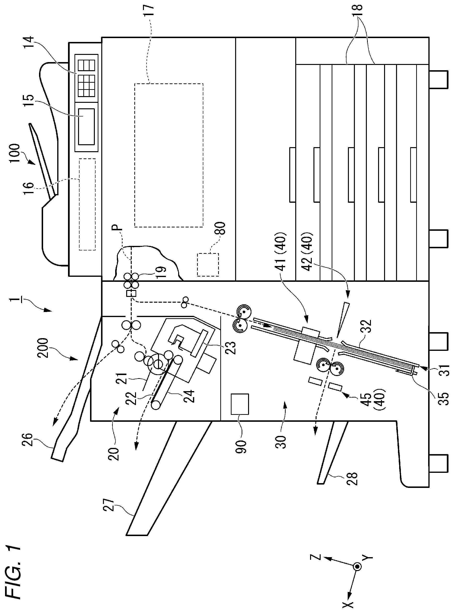 Patent US12351417 Figure 1 – Sheet processing device