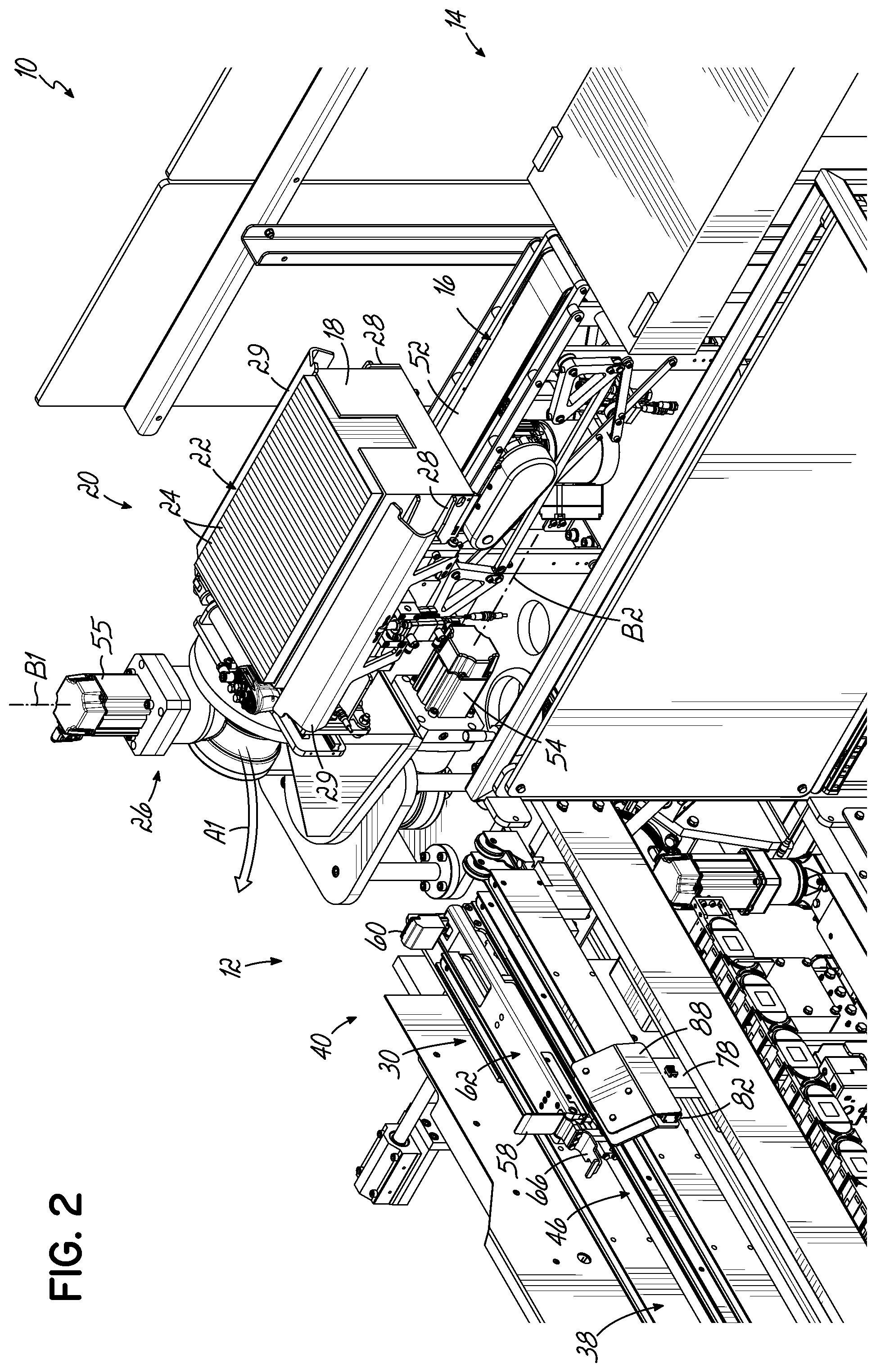 Patent US12351419 Figure 2 – Automatic magazine loader for supplying carton blanks to carton magazine