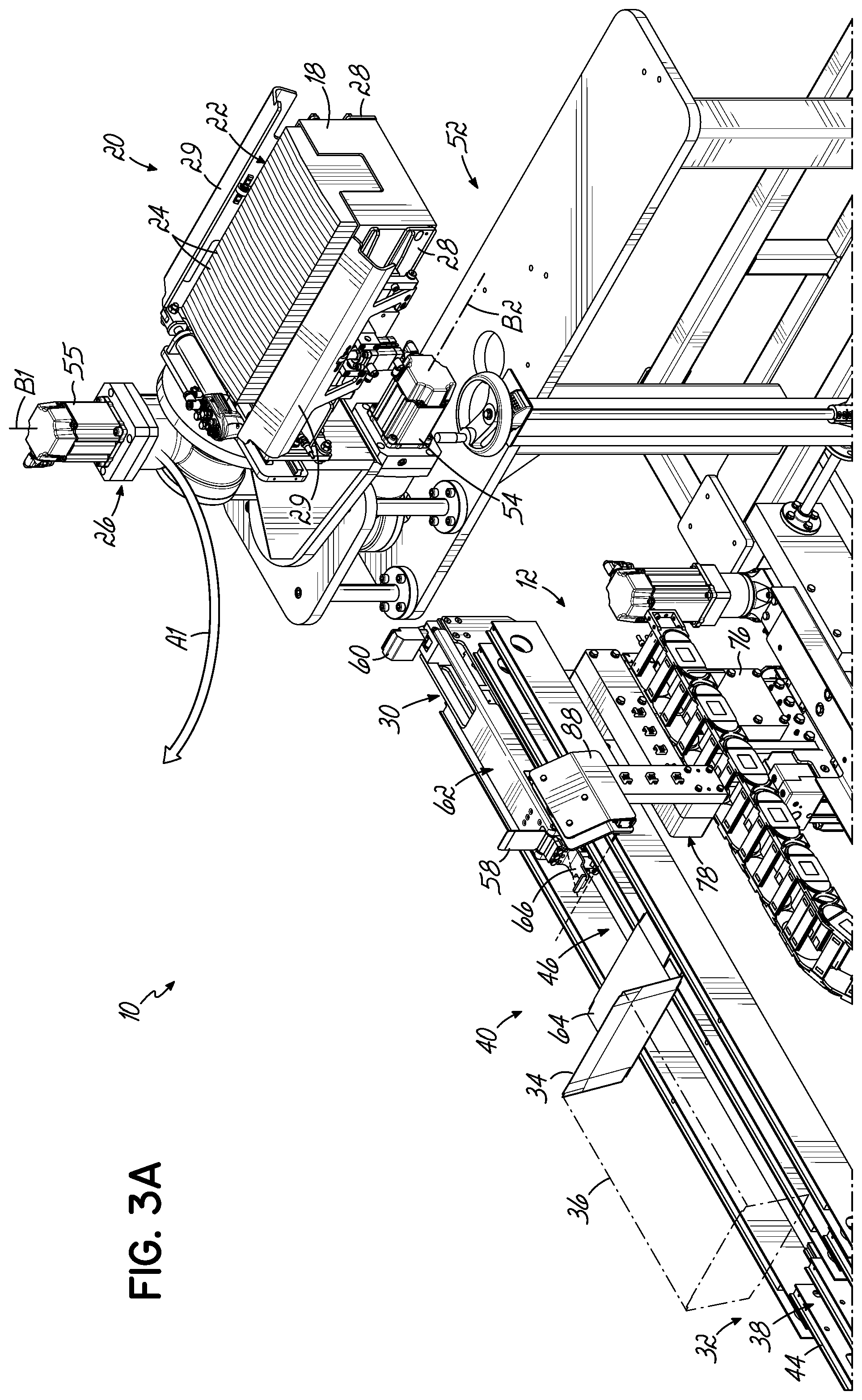 Patent US12351419 Figure 3 – Automatic magazine loader for supplying carton blanks to carton magazine