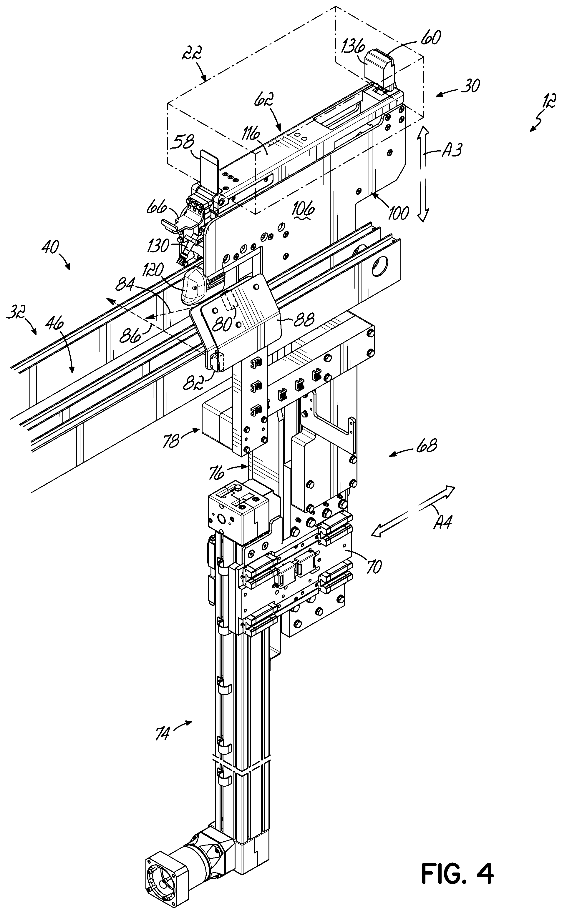 Patent US12351419 Figure 5 – Automatic magazine loader for supplying carton blanks to carton magazine