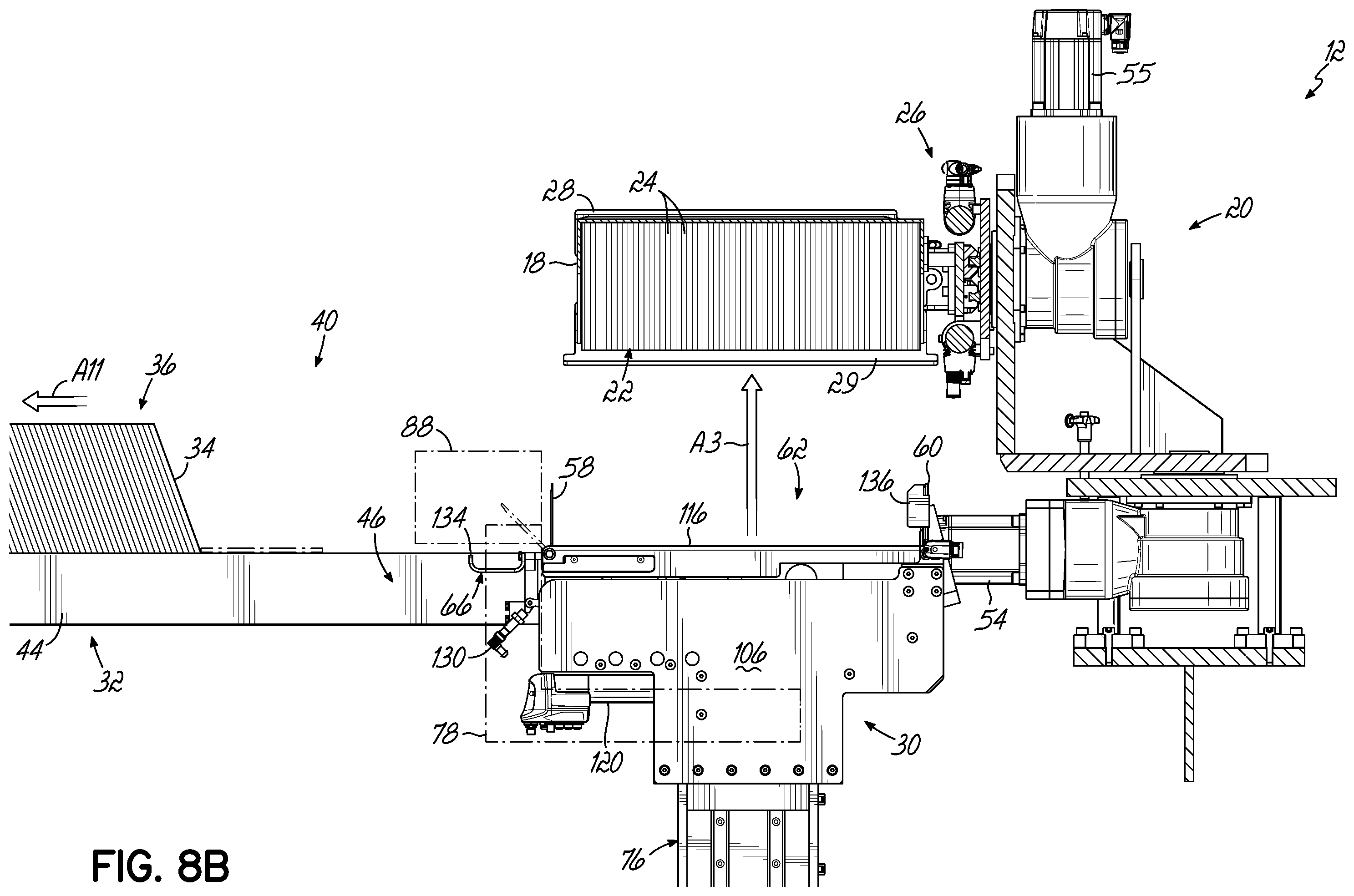 Patent US12351419 Figure 13 – Automatic magazine loader for supplying carton blanks to carton magazine