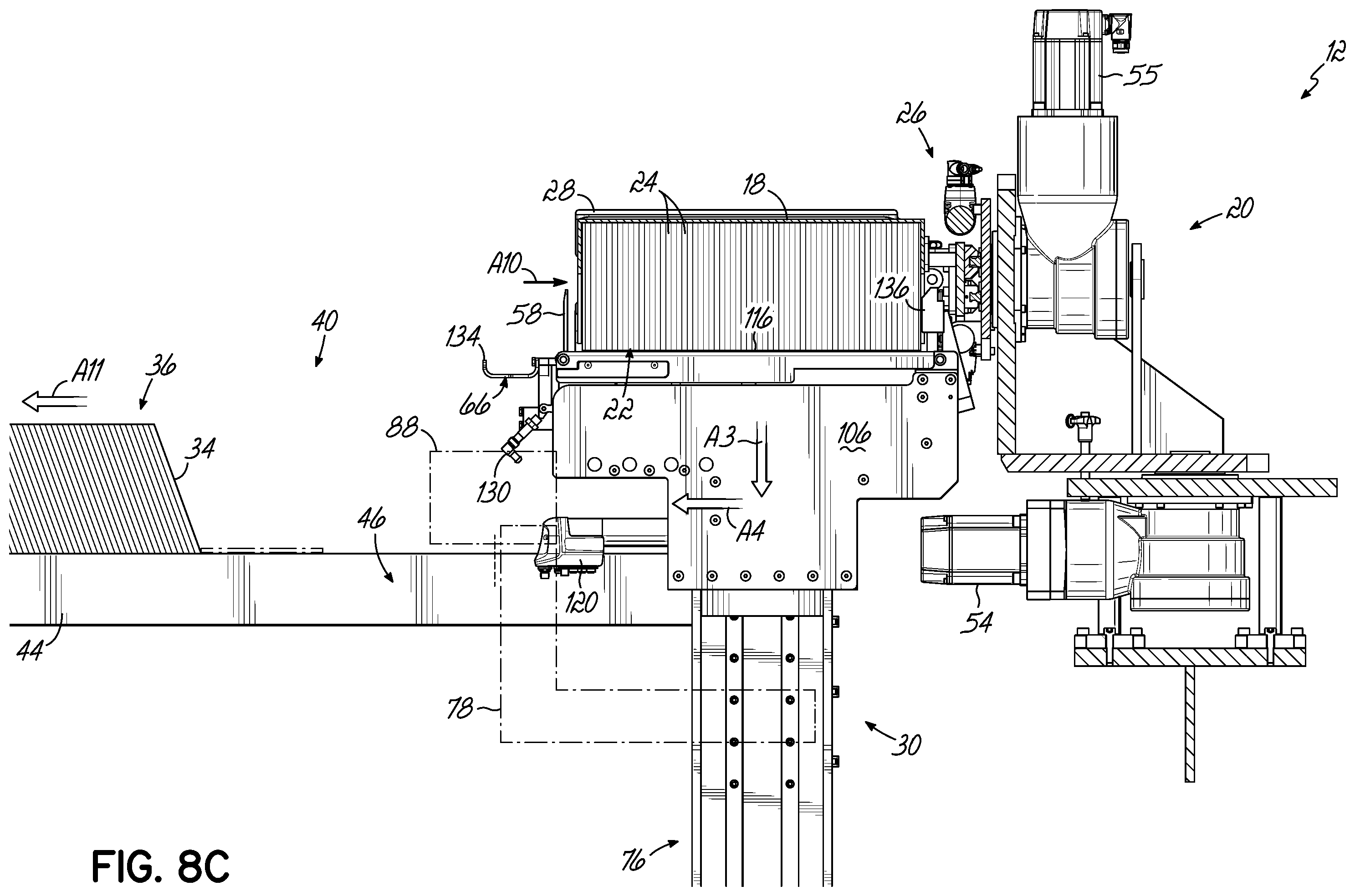 Patent US12351419 Figure 14 – Automatic magazine loader for supplying carton blanks to carton magazine