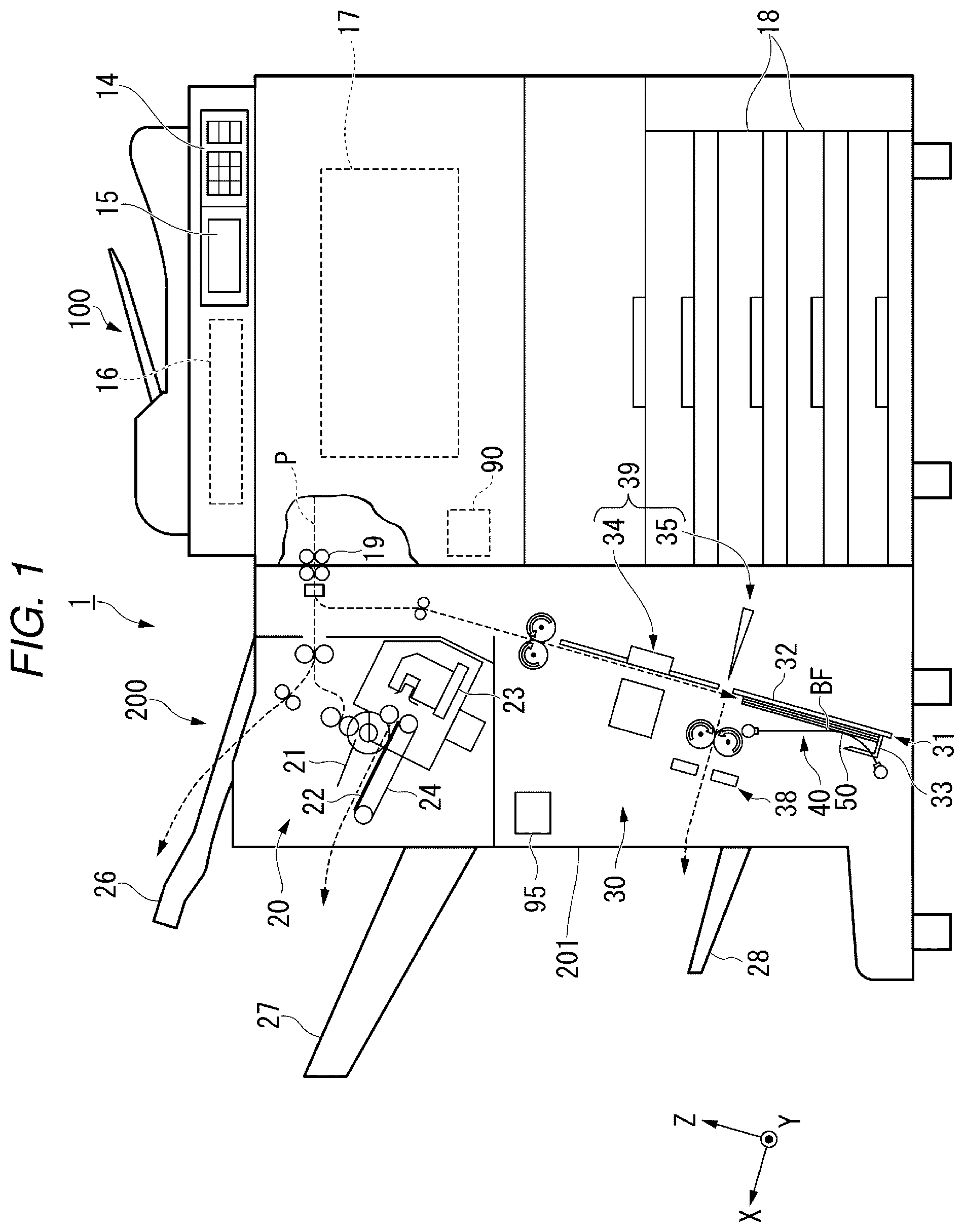 Patent US12351421 Figure 1 – Sheet processing device