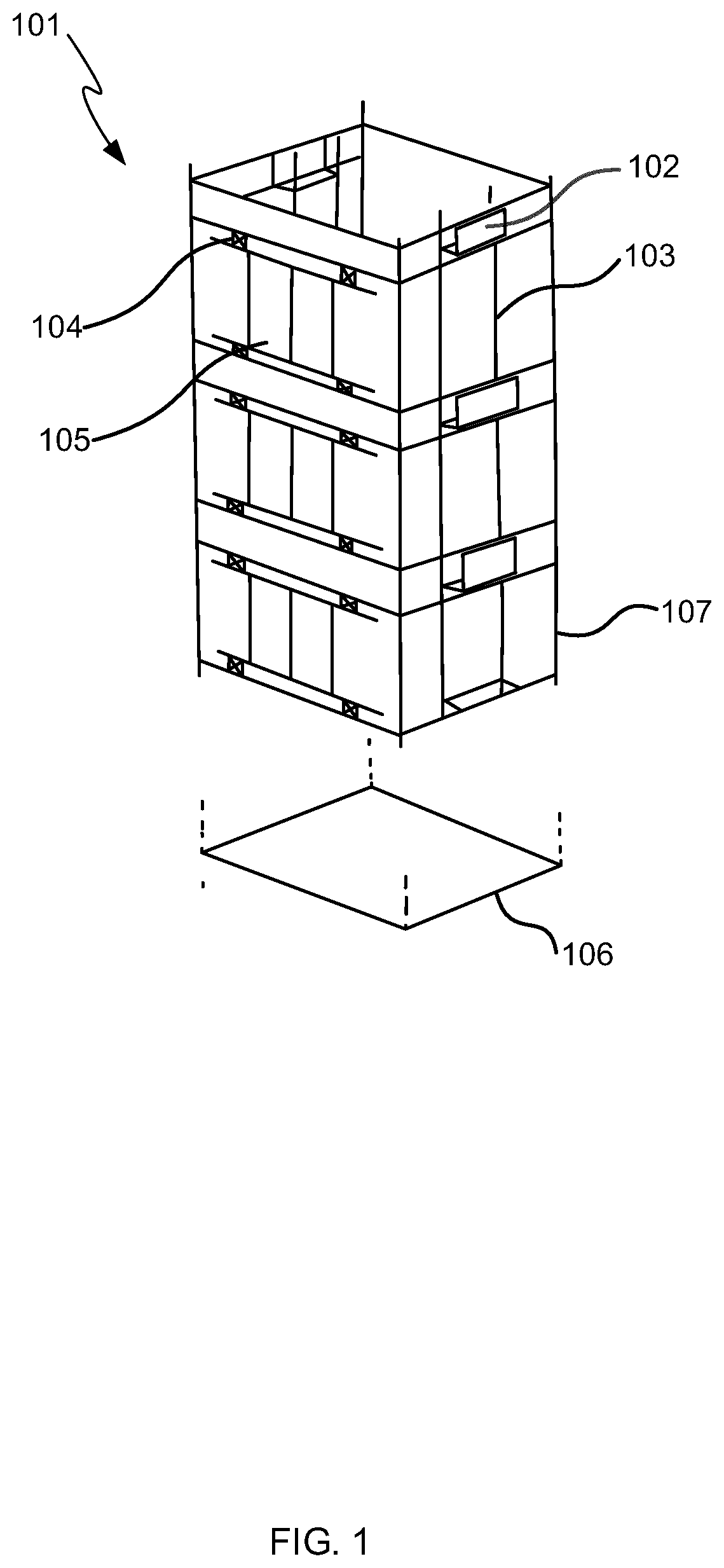 Patent US12351432 Figure 1 – Modular lift system for building cores