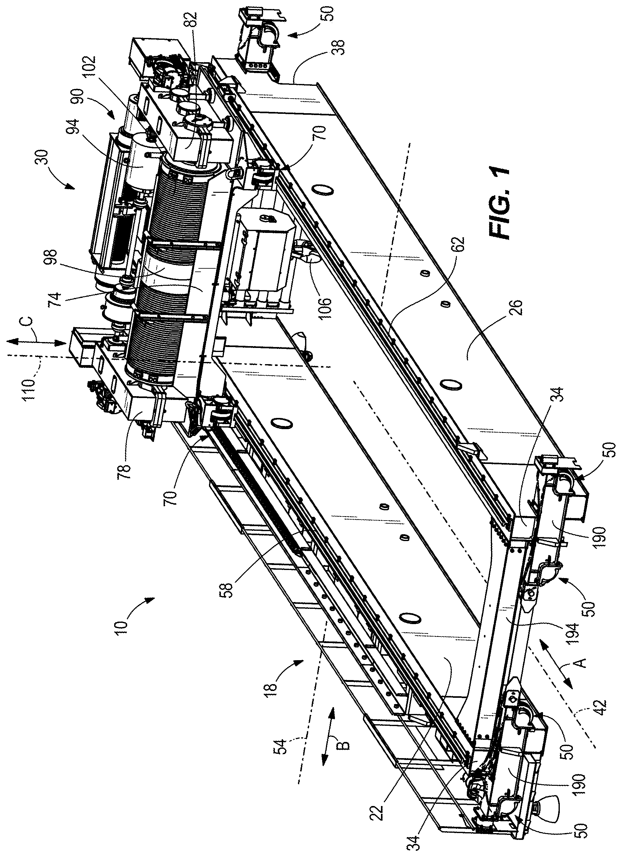 Patent US12351436 Figure 1 – Structural health monitoring system for material handling systems