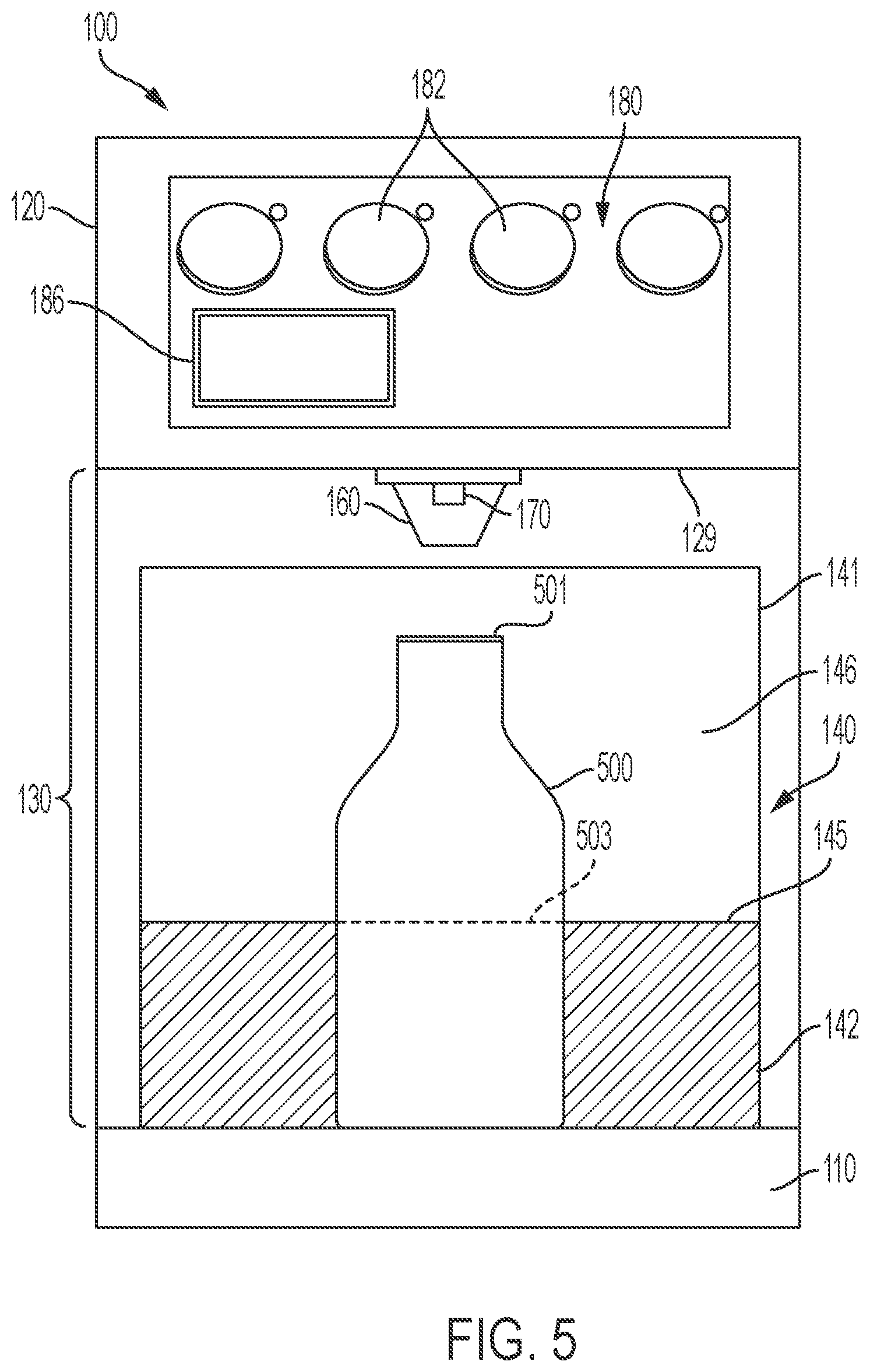 Patent US12351448 Figure 5 – Beverage dispenser with beverage-level indicator