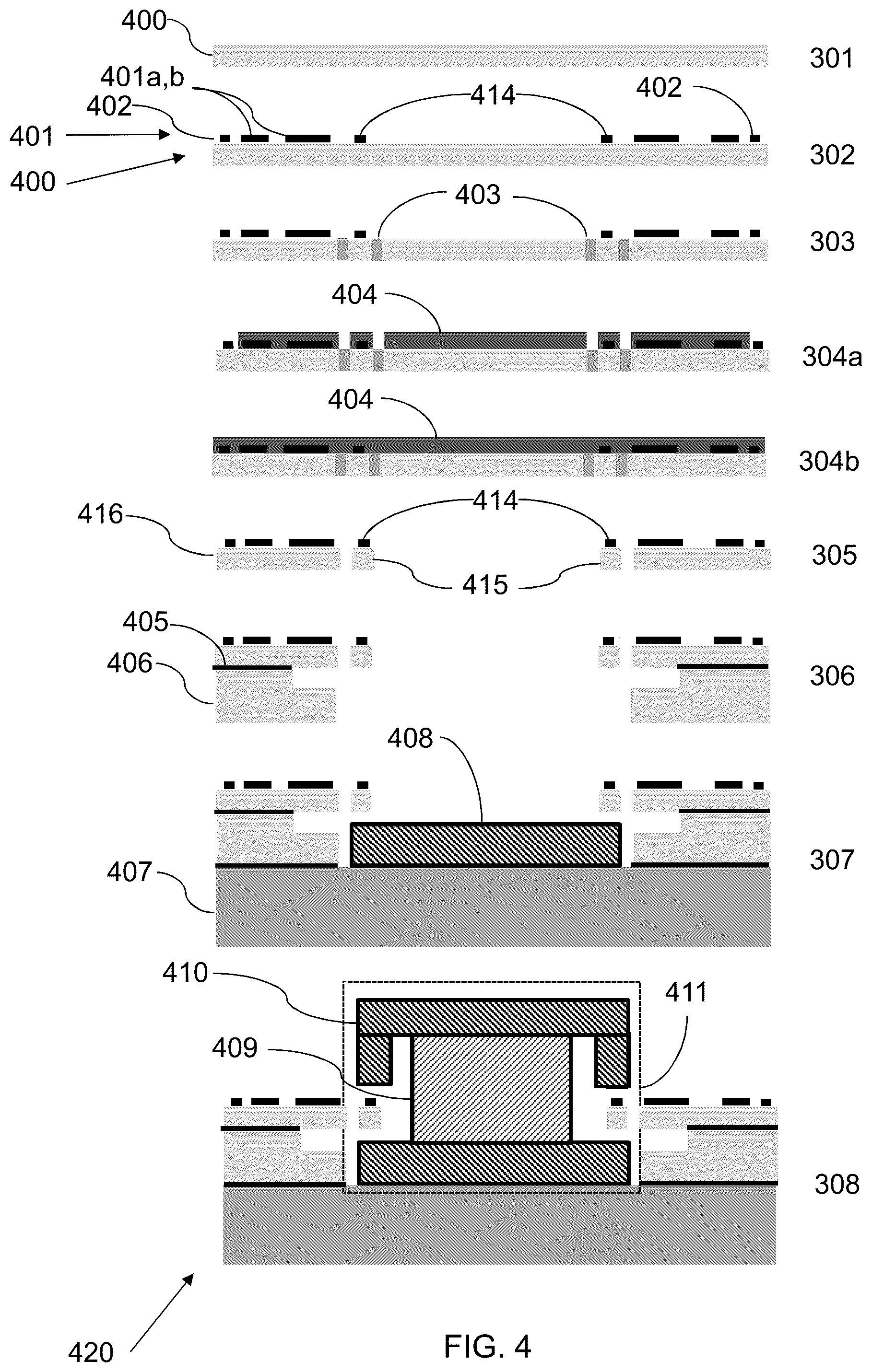 Patent US12351451 Figure 4 – Fabrication of MEMS structures from fused silica for inertial sensors