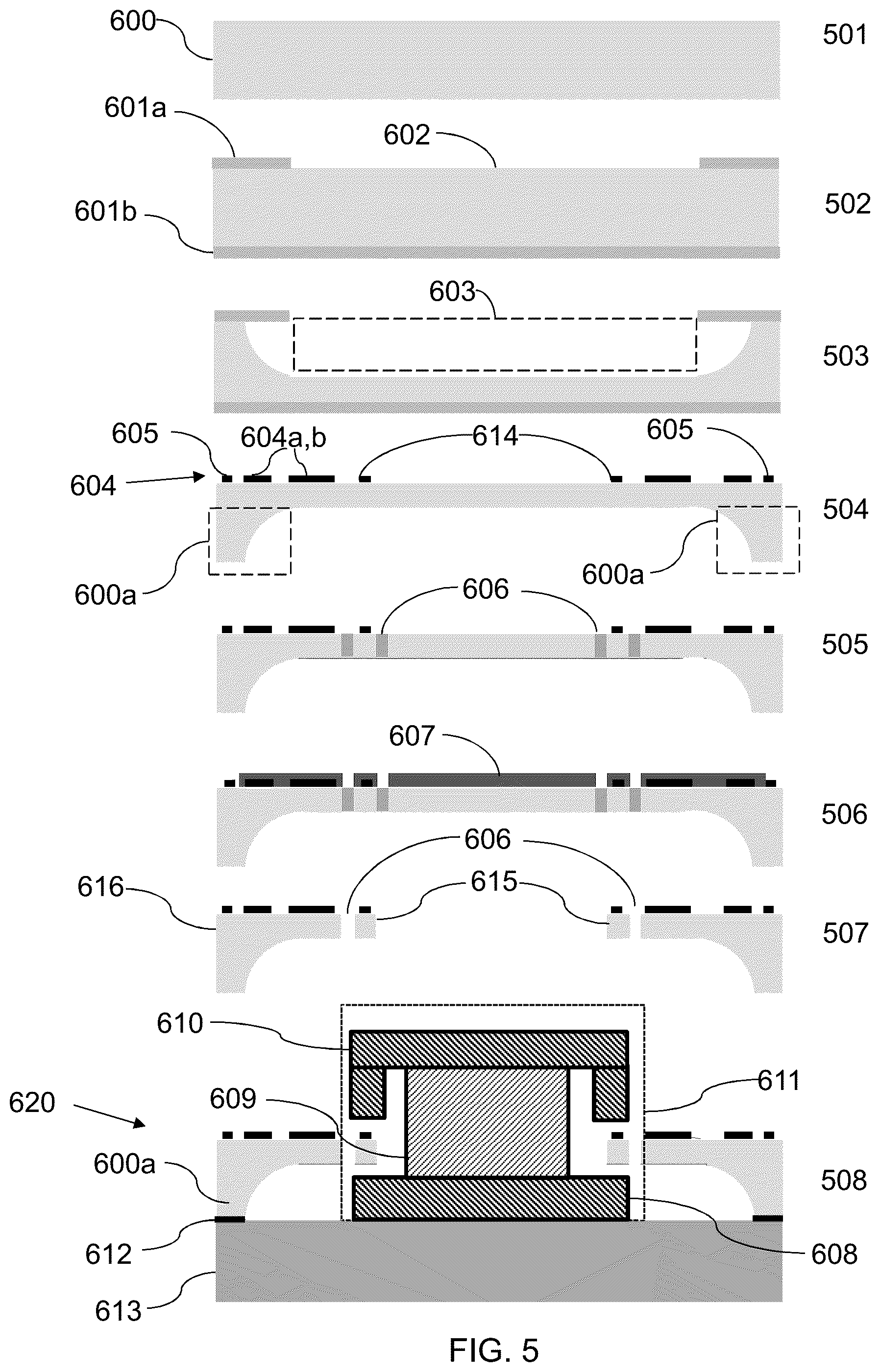 Patent US12351451 Figure 5 – Fabrication of MEMS structures from fused silica for inertial sensors