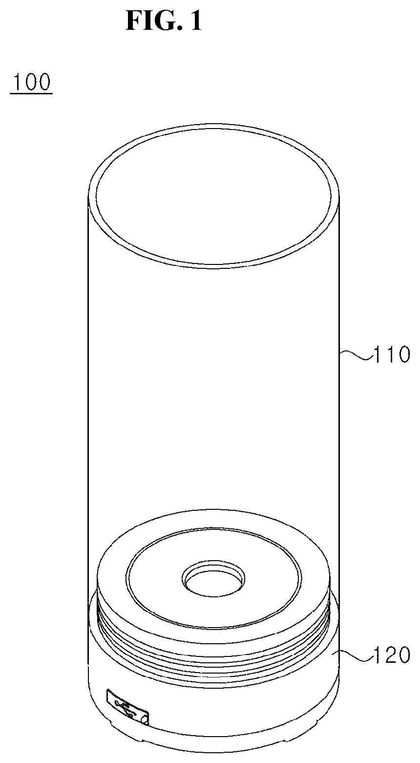 Patent US12351488 Figure 1 – Portable water bottle having a UV light sterilization module