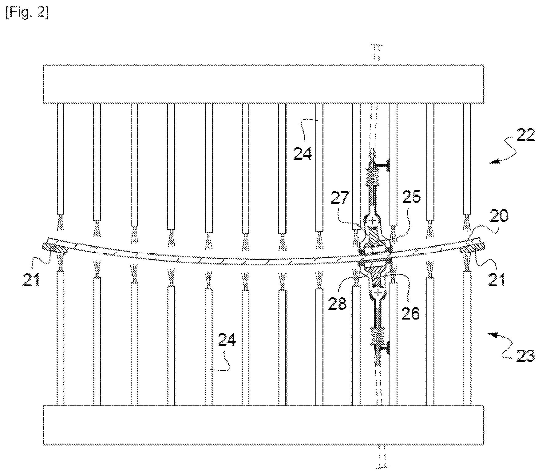 Patent US12351500 Figure 2 – Tool for locally cooling a glass sheet