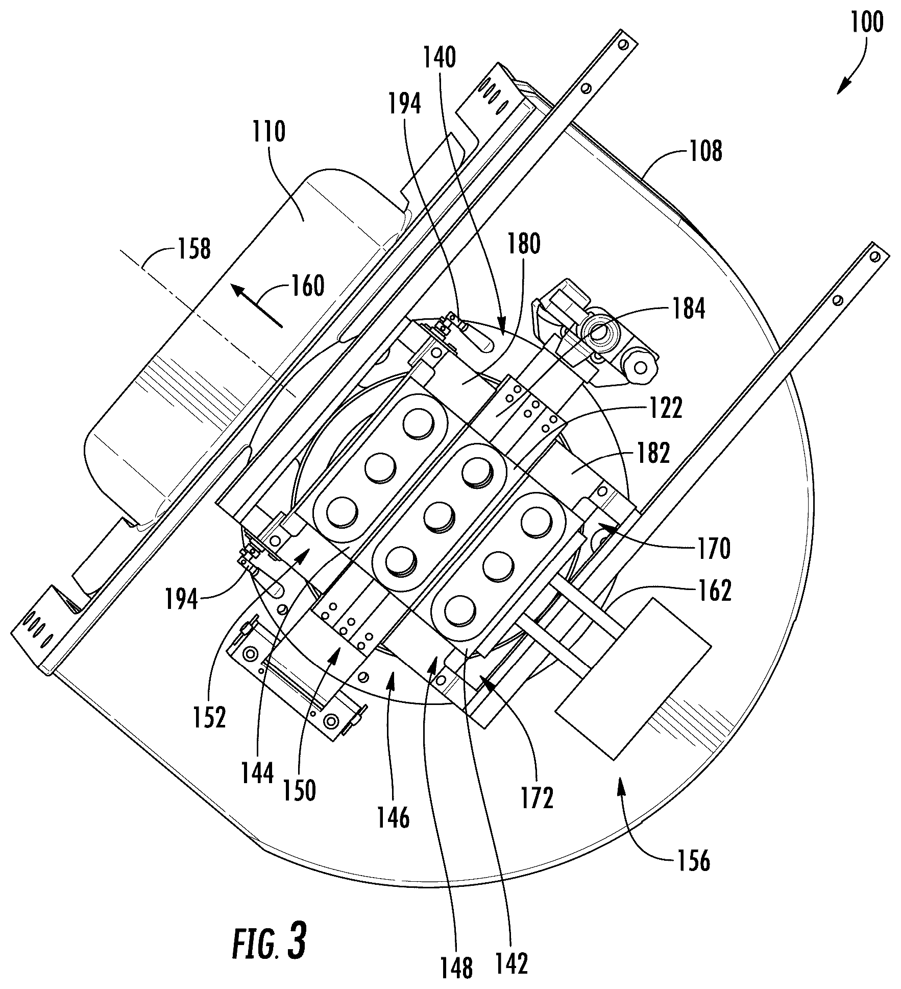 Patent US12351505 Figure 3 – Orifice plate change system, glass feeding assembly incorporating an orifice plate change system, and methods