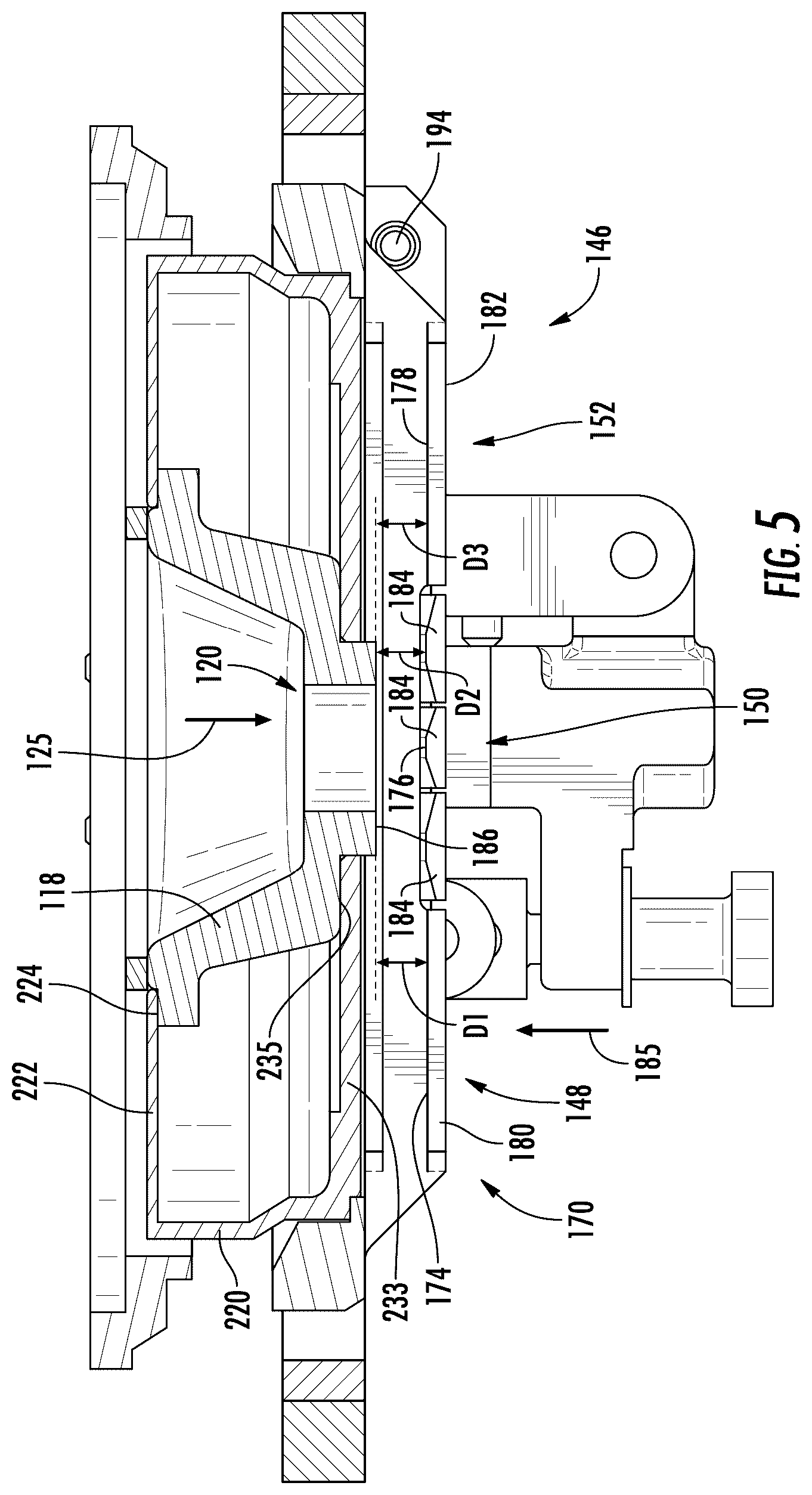 Patent US12351505 Figure 5 – Orifice plate change system, glass feeding assembly incorporating an orifice plate change system, and methods