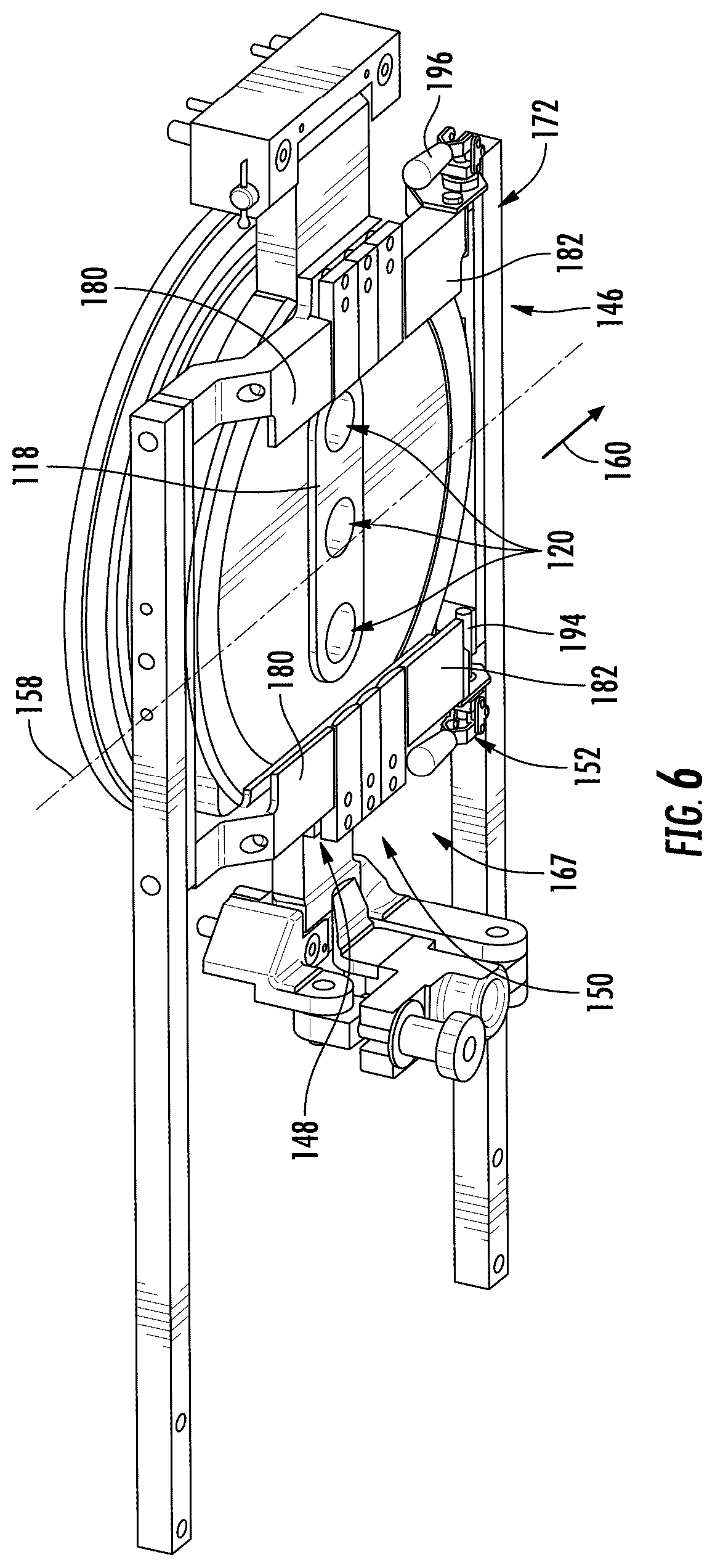 Patent US12351505 Figure 6 – Orifice plate change system, glass feeding assembly incorporating an orifice plate change system, and methods