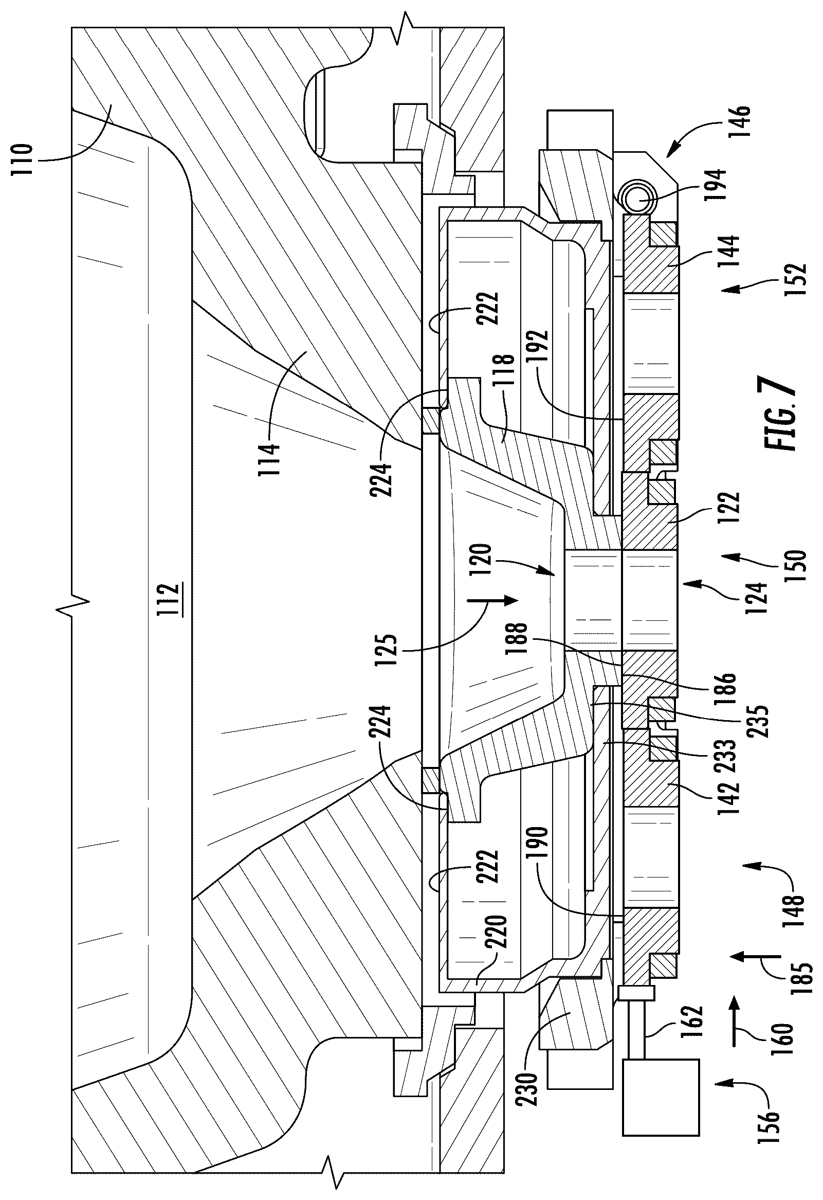 Patent US12351505 Figure 7 – Orifice plate change system, glass feeding assembly incorporating an orifice plate change system, and methods