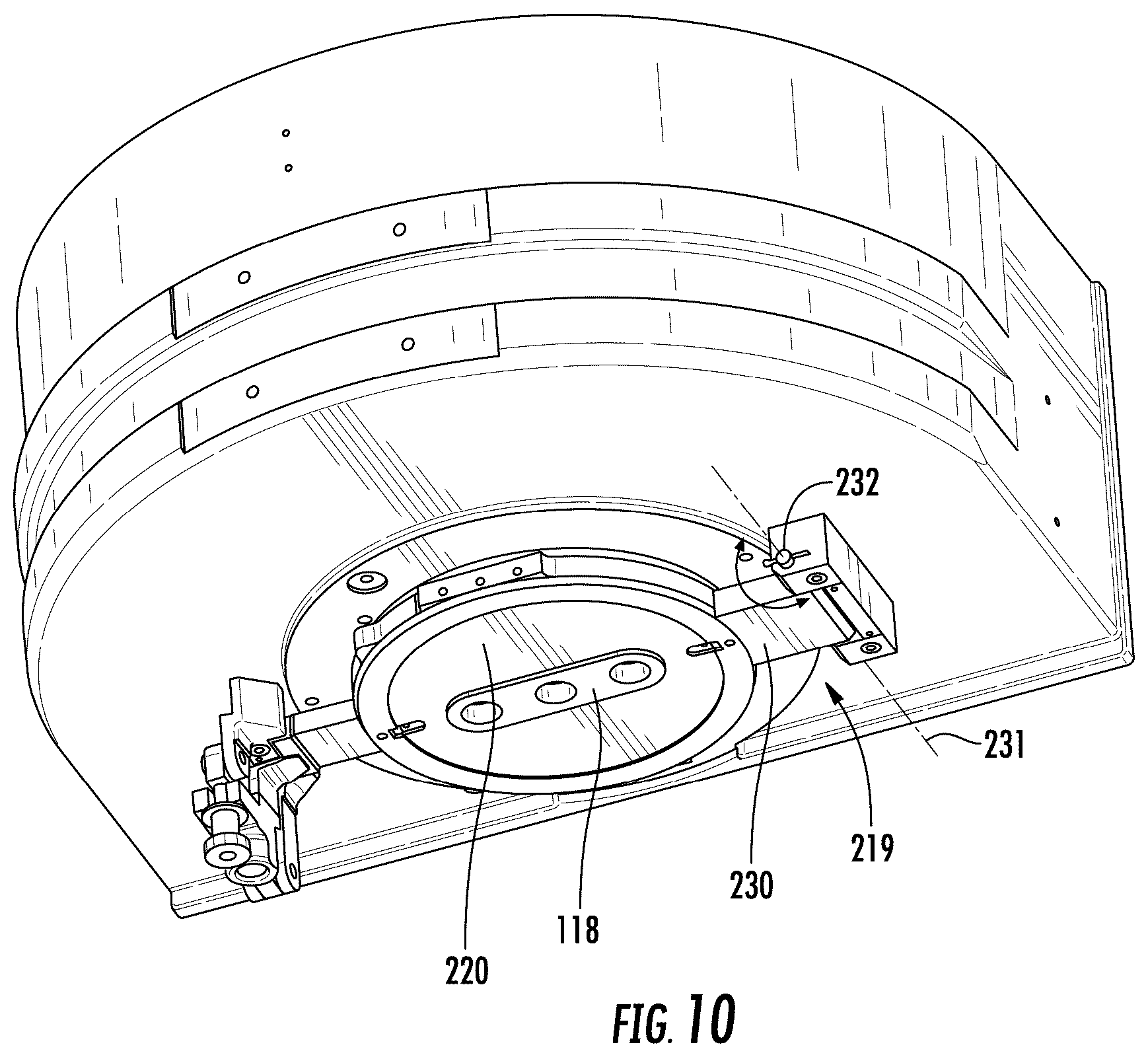 Patent US12351505 Figure 10 – Orifice plate change system, glass feeding assembly incorporating an orifice plate change system, and methods
