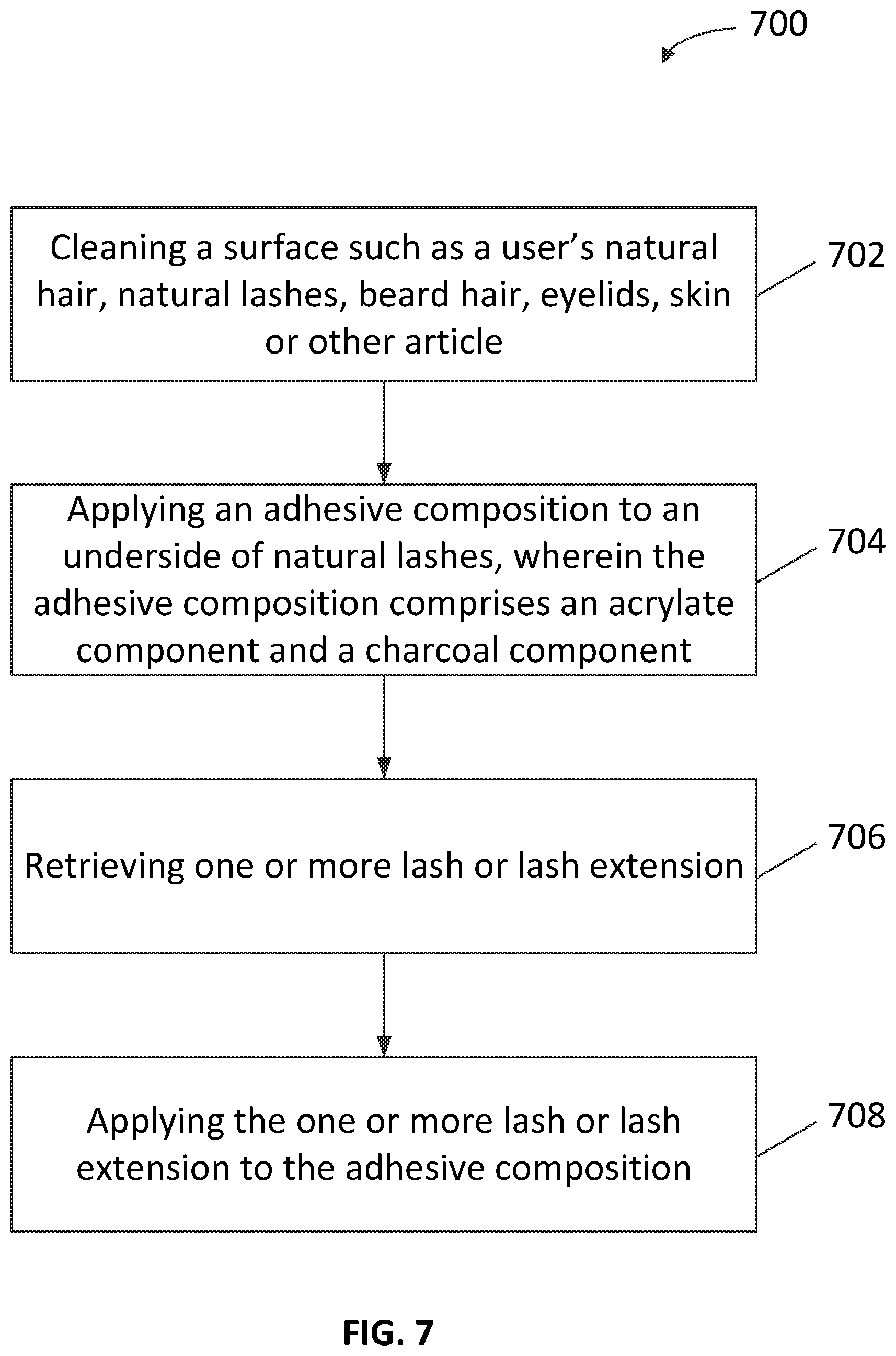 Patent US12351740 Figure 7 – Charcoal adhesive composition for lashes or lash extensions
