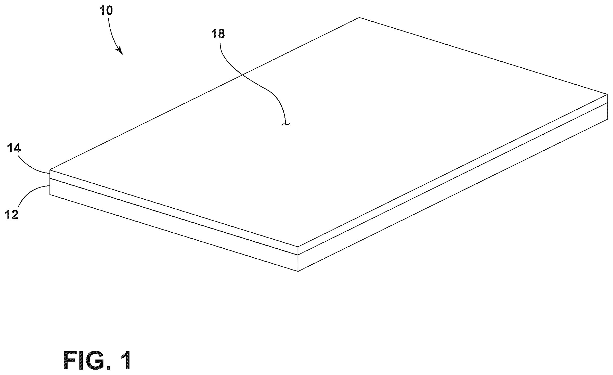 Patent US12351899 Figure 1 – Transparent article with a body and metal oxide disposed directly on the body, facilitating deposition of an electrically conductive and transparent ultra-thin metal film of a noble metal, and method of forming the same