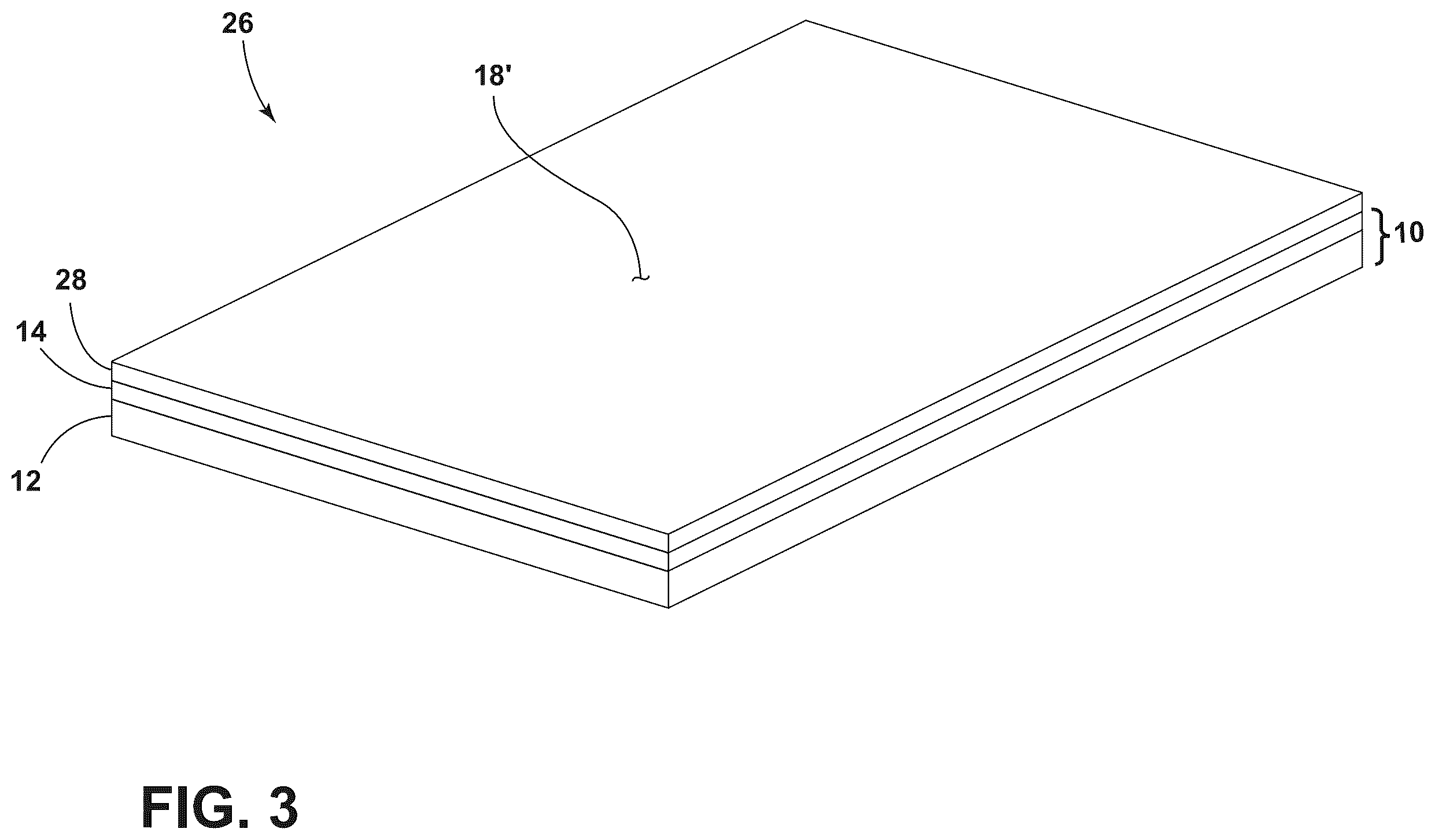 Patent US12351899 Figure 3 – Transparent article with a body and metal oxide disposed directly on the body, facilitating deposition of an electrically conductive and transparent ultra-thin metal film of a noble metal, and method of forming the same