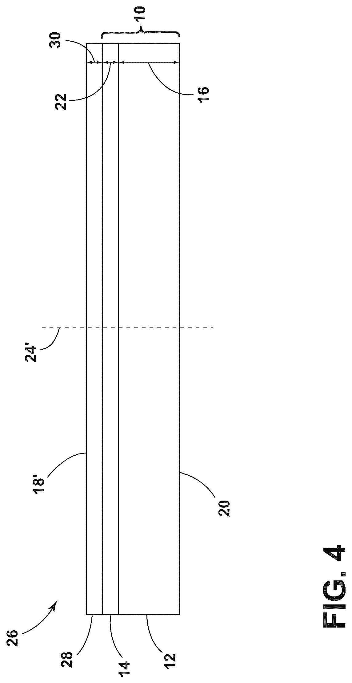 Patent US12351899 Figure 4 – Transparent article with a body and metal oxide disposed directly on the body, facilitating deposition of an electrically conductive and transparent ultra-thin metal film of a noble metal, and method of forming the same