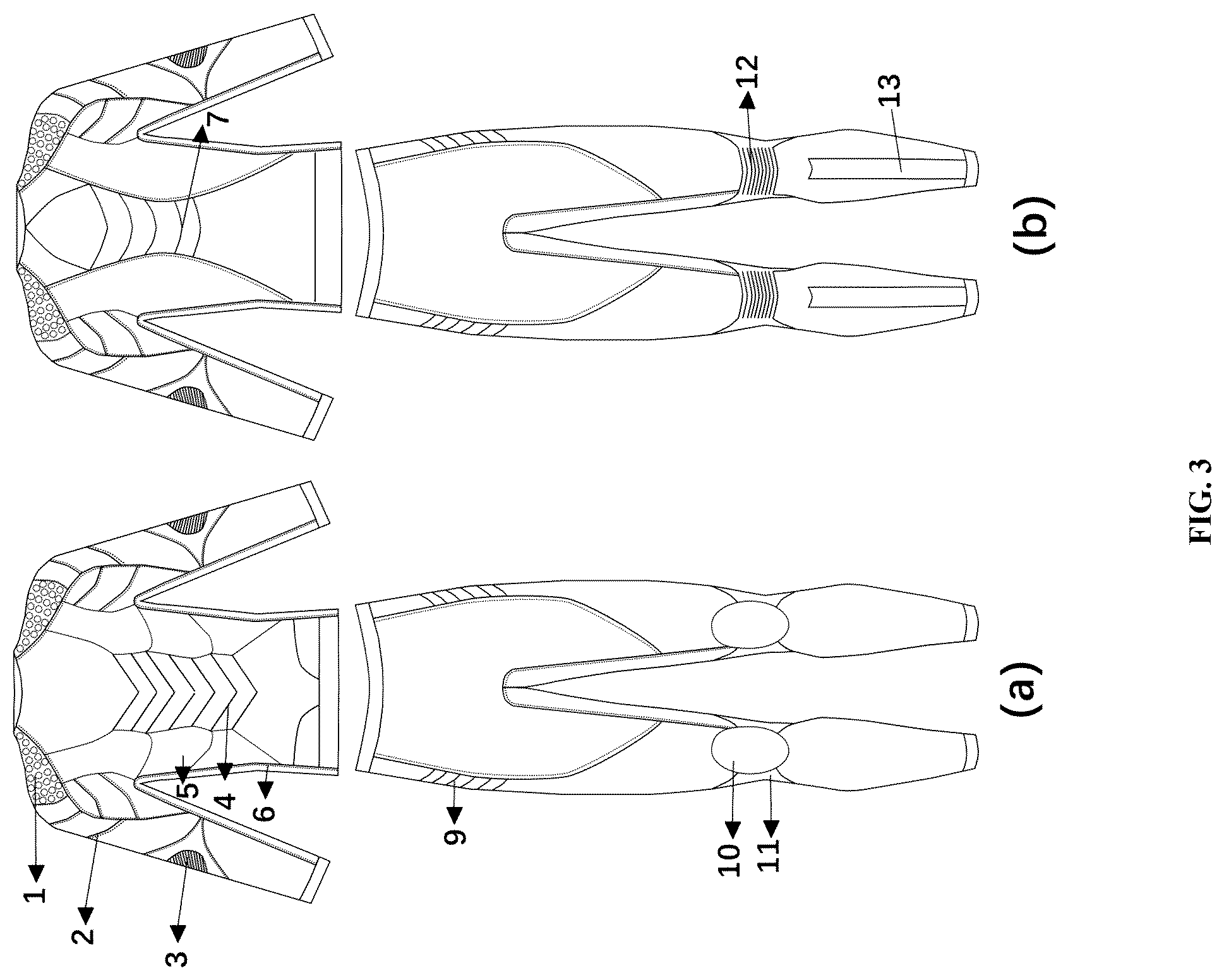 Patent US12351952 Figure 3 – Fully-fashioned compression ski suit knitted by four-needle bed, and knitting method of fully-fashioned compression ski suit