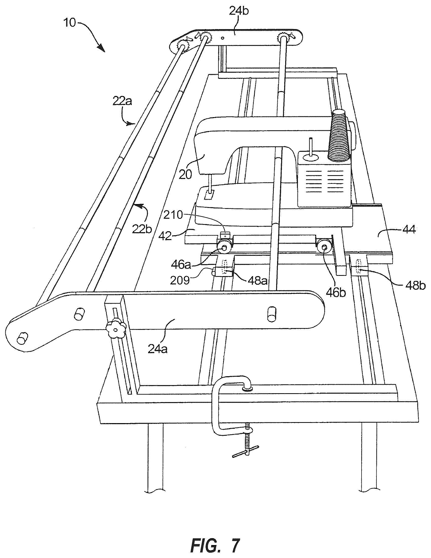 Patent US12351961 Figure 7 – Sewing frame with workspace edge warning system
