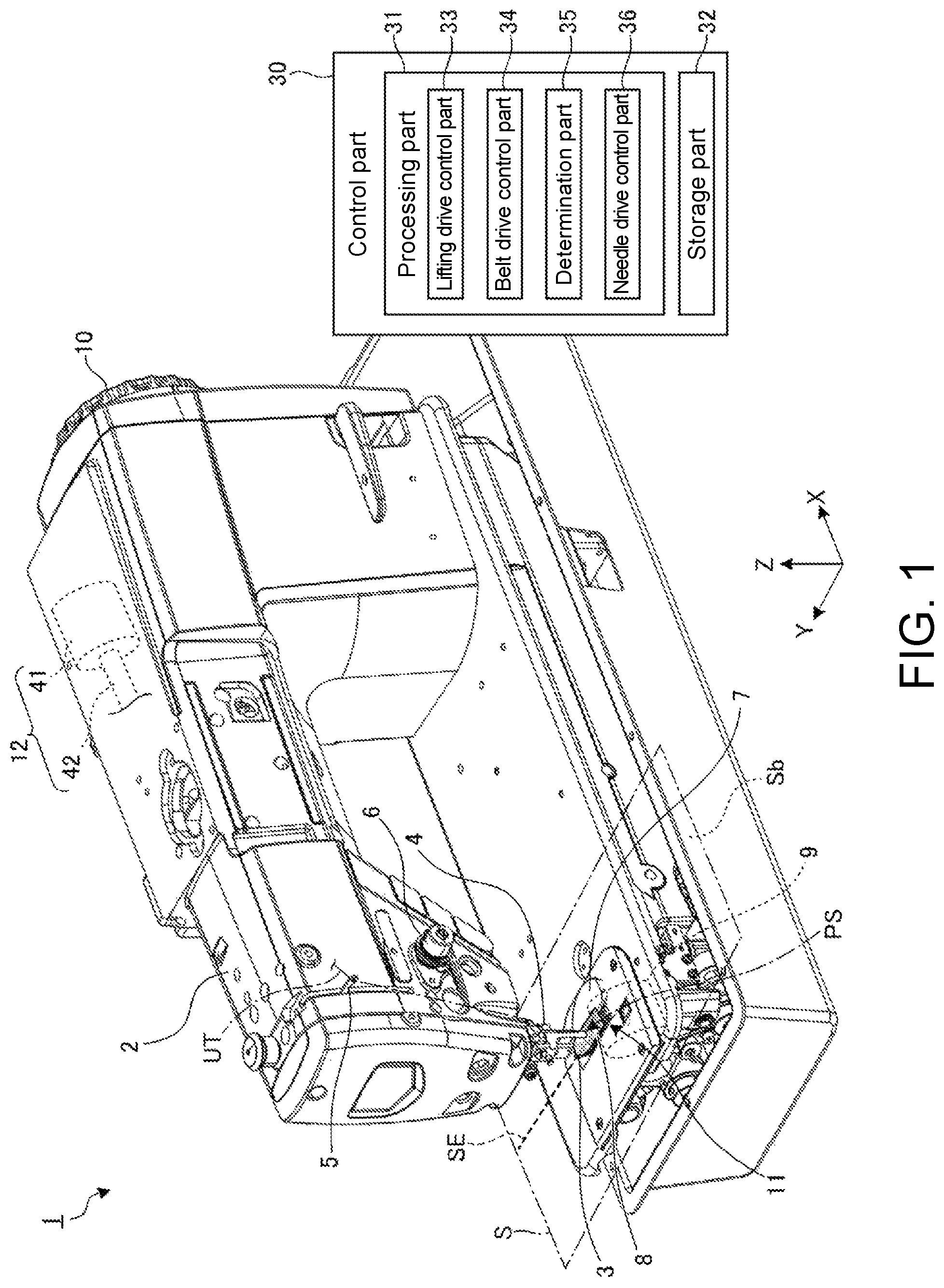 Patent US12351962 Figure 1 – Sewing machine