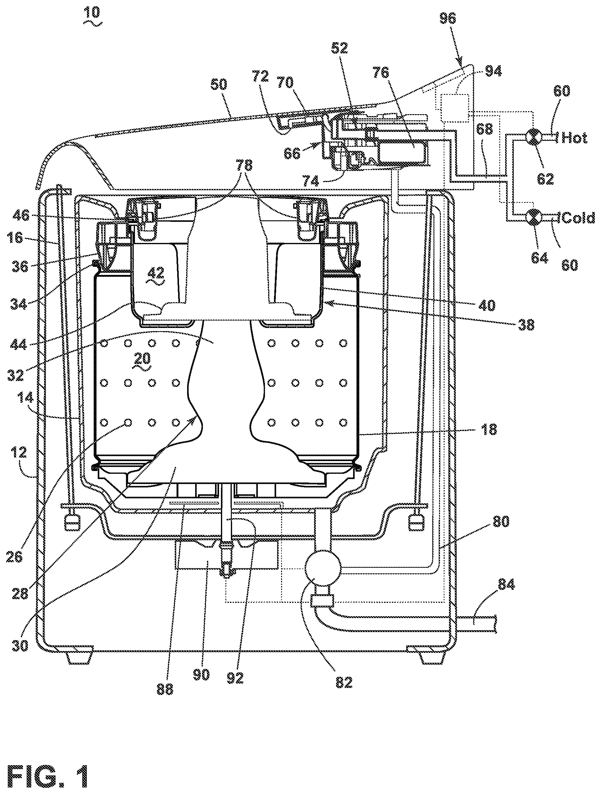 Patent US12351966 Figure 1 – Laundry treating system and kit for use with a laundry treating appliance