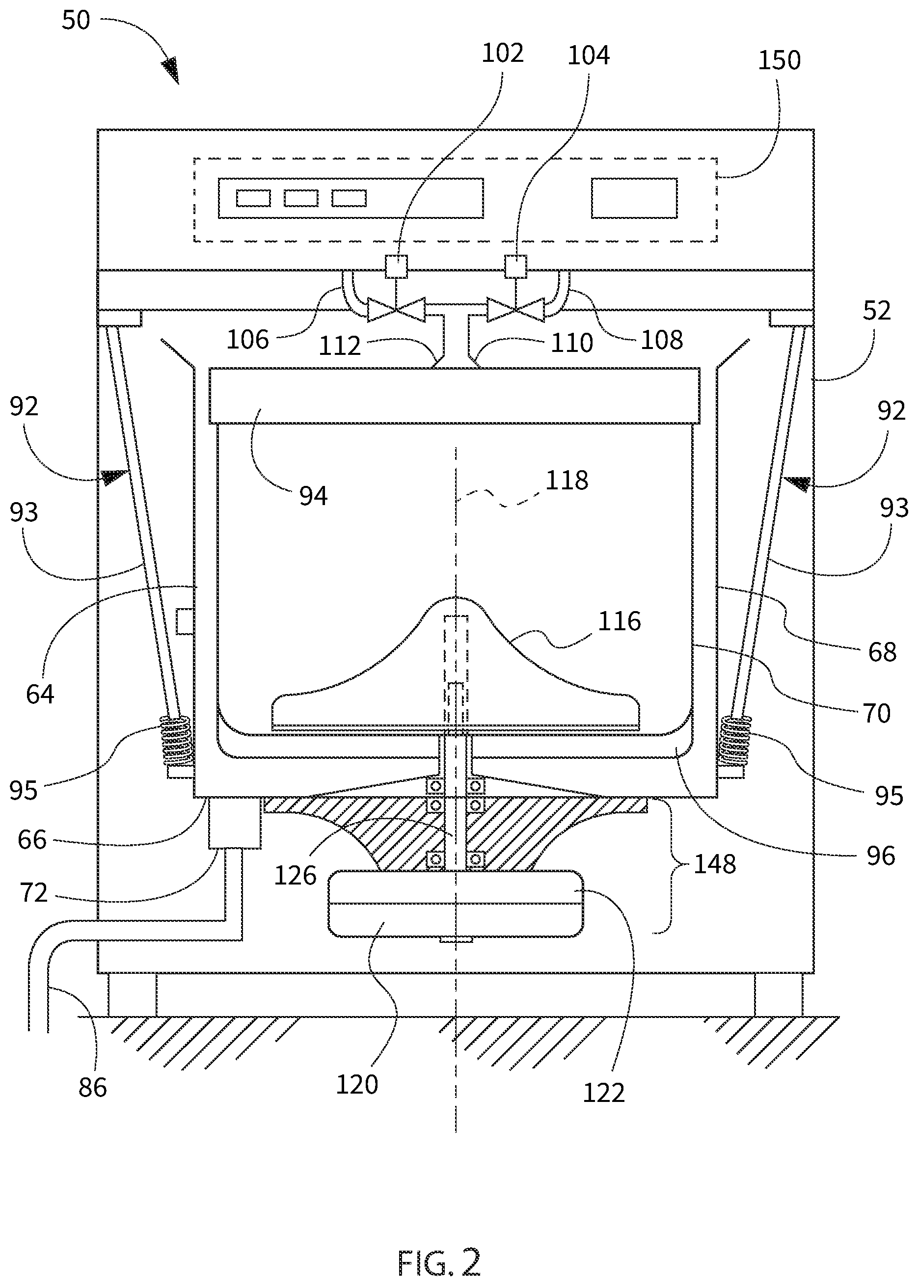 Patent US12351967 Figure 2 – Washing machine appliance non-shedding load detection