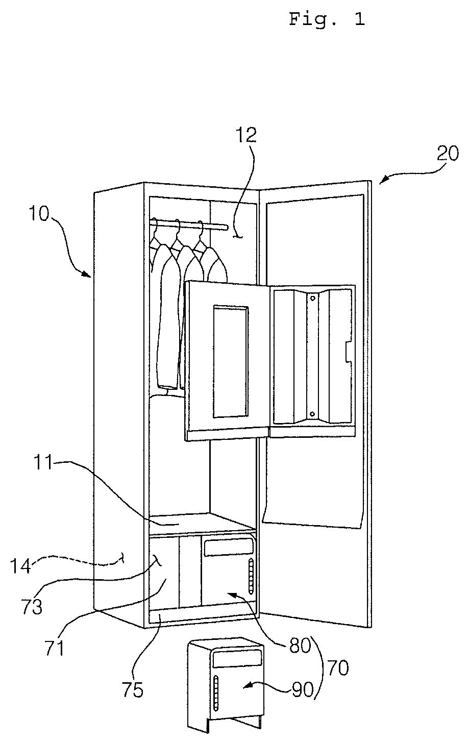 Patent US12351976 Figure 1 – Clothes treatment apparatus