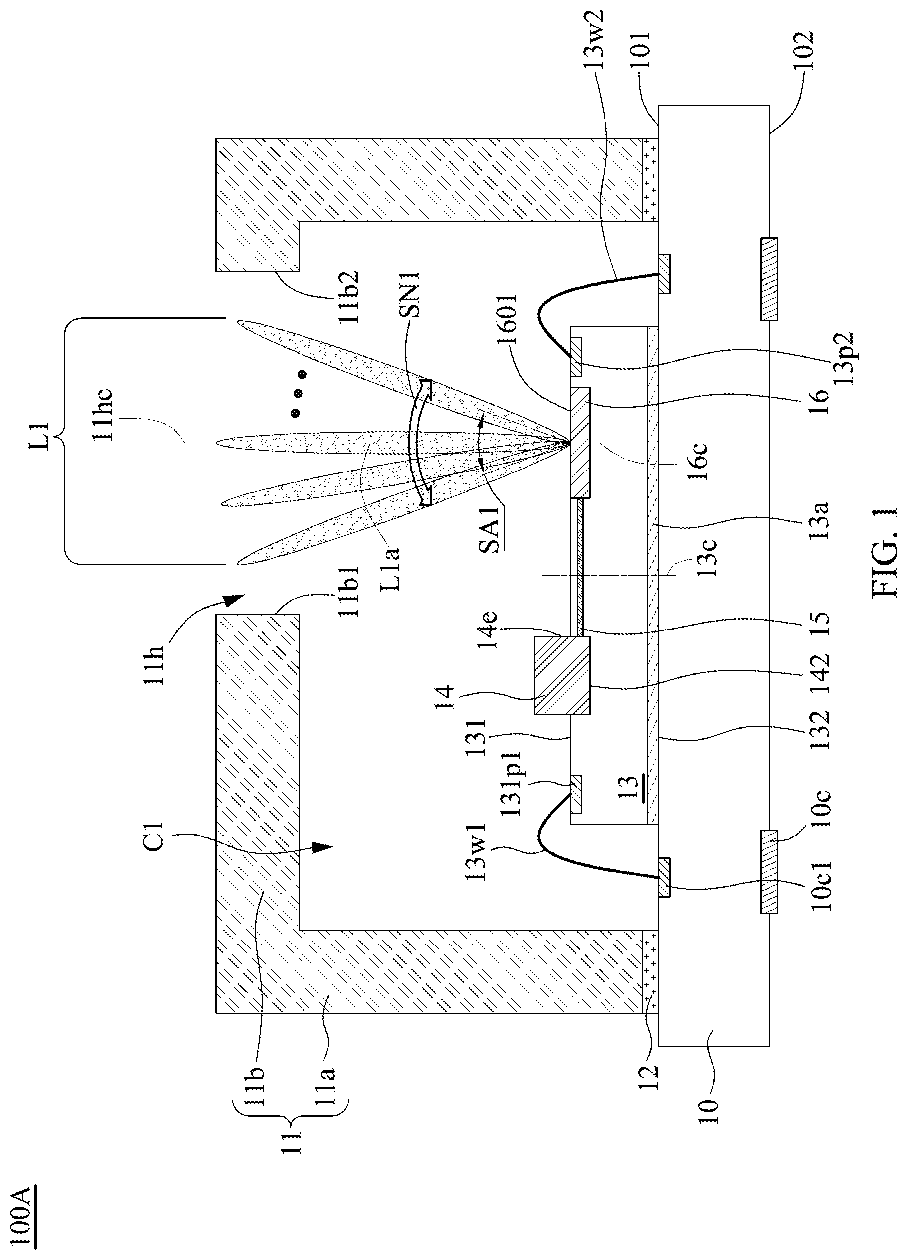 Patent US12353015 Figure 1 – Optical package device and method of manufacturing the same