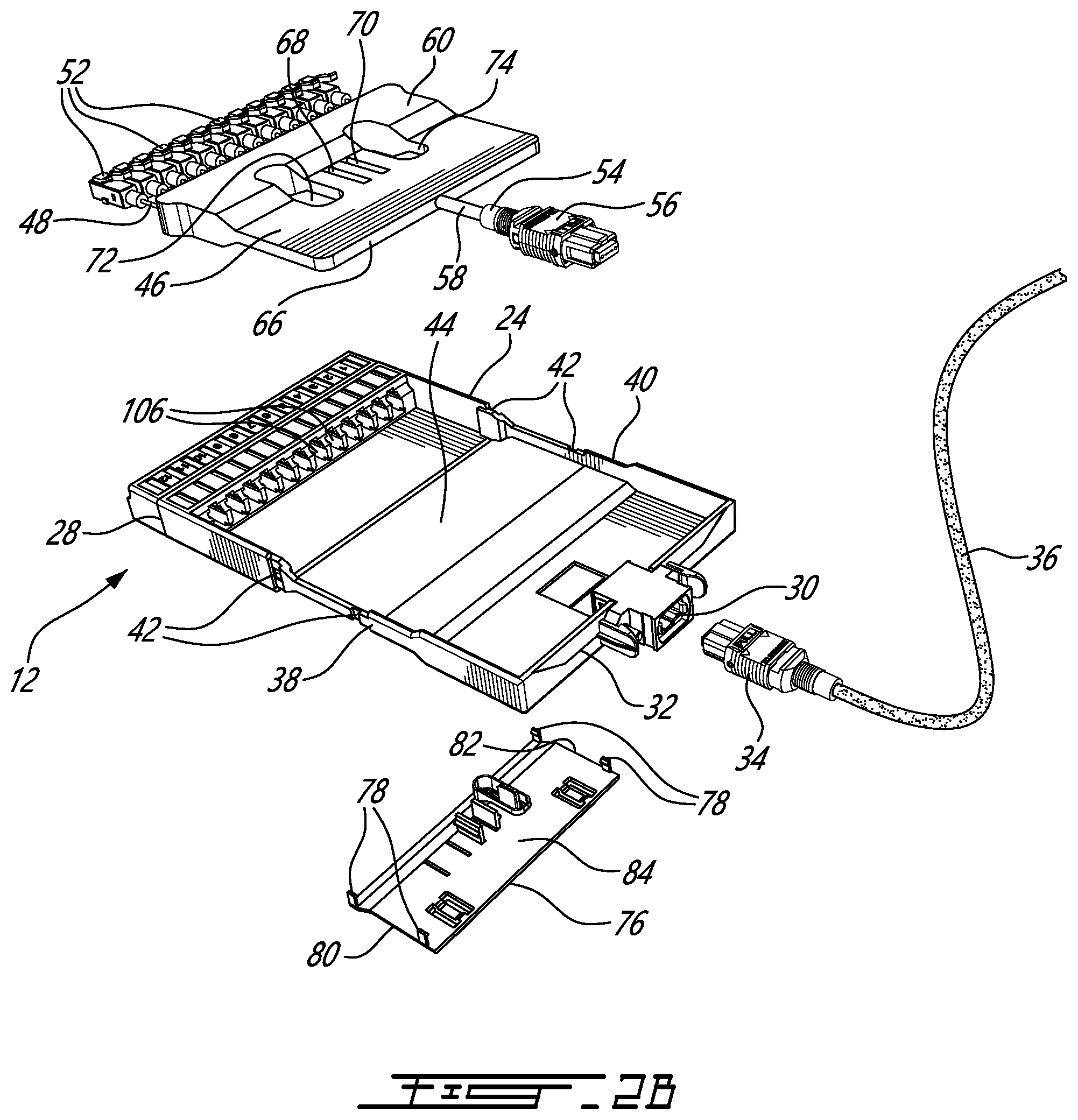 Patent US12353039 Figure 3 – Fiber optic cassette with cable manager and system