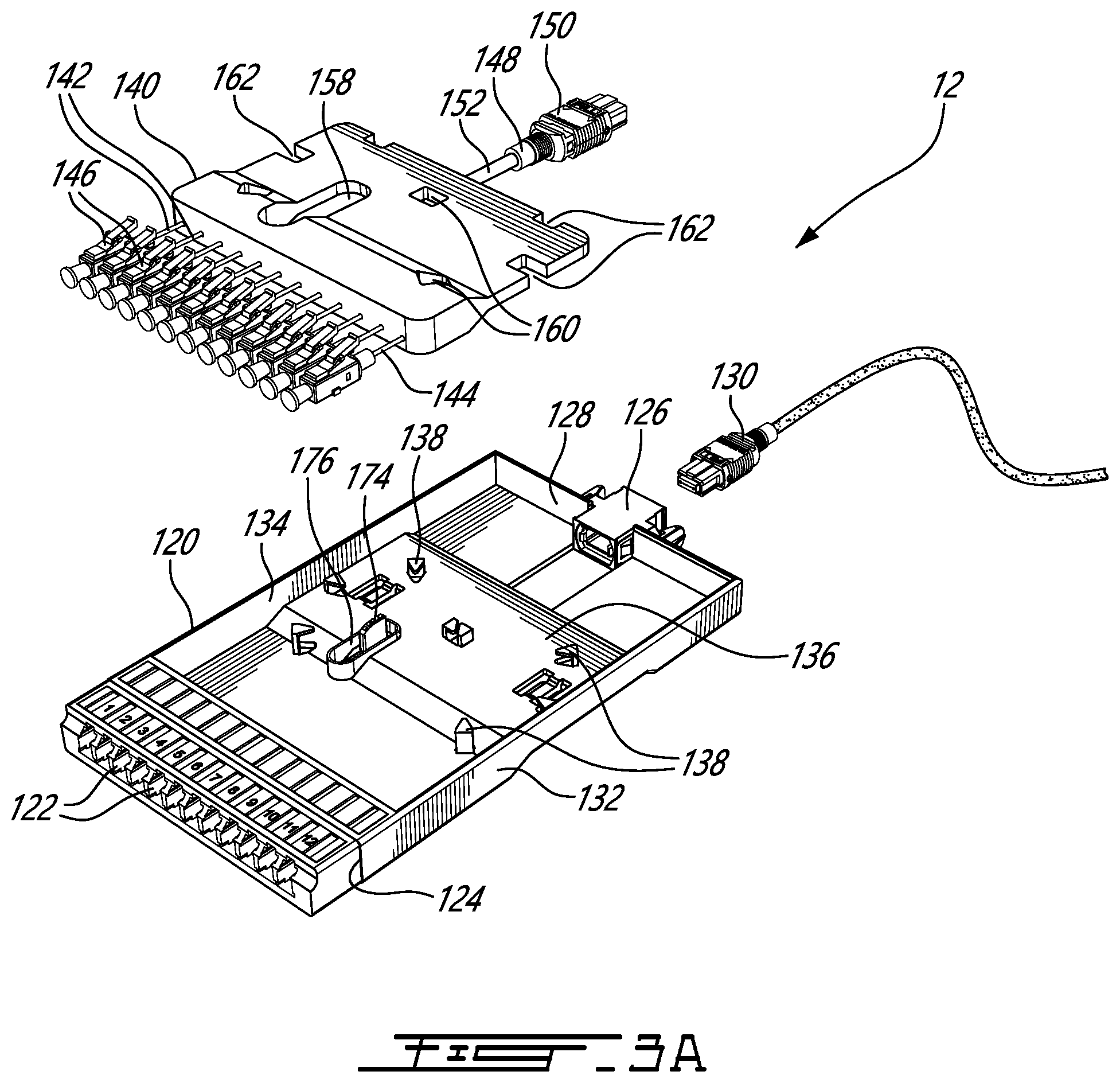 Patent US12353039 Figure 5 – Fiber optic cassette with cable manager and system