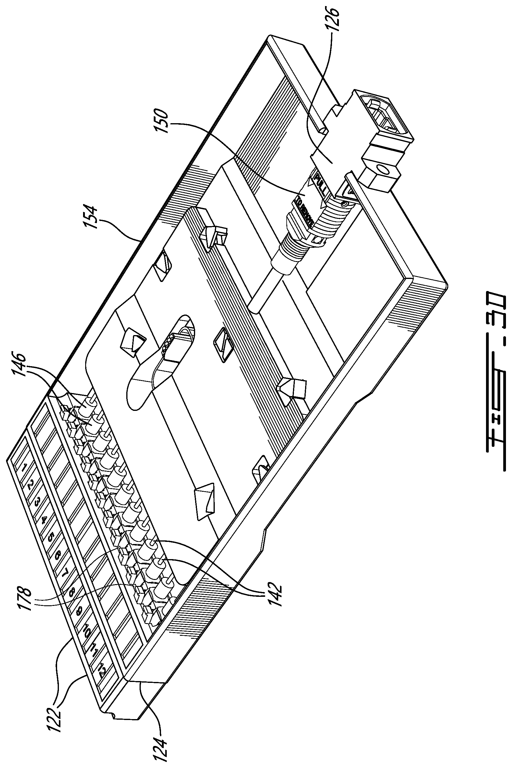 Patent US12353039 Figure 8 – Fiber optic cassette with cable manager and system