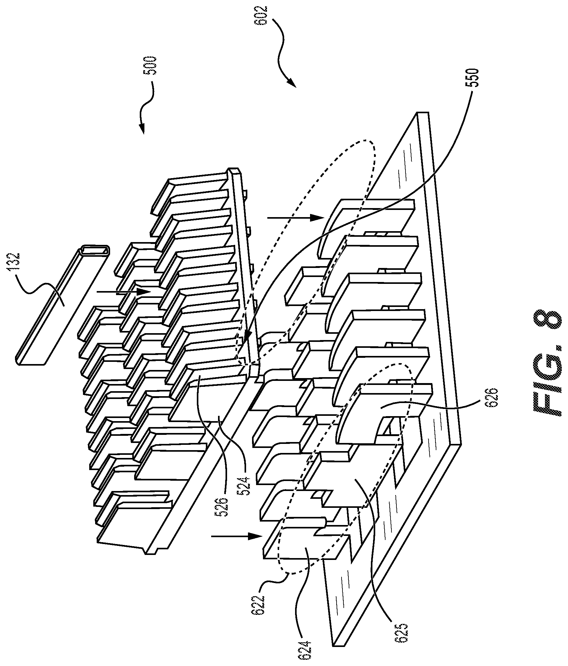 Patent US12353040 Figure 9 – Adapter configured to permit a heat shrink splice holder portion of a fiber splice cassette to hold a mechanical crimp splice protector
