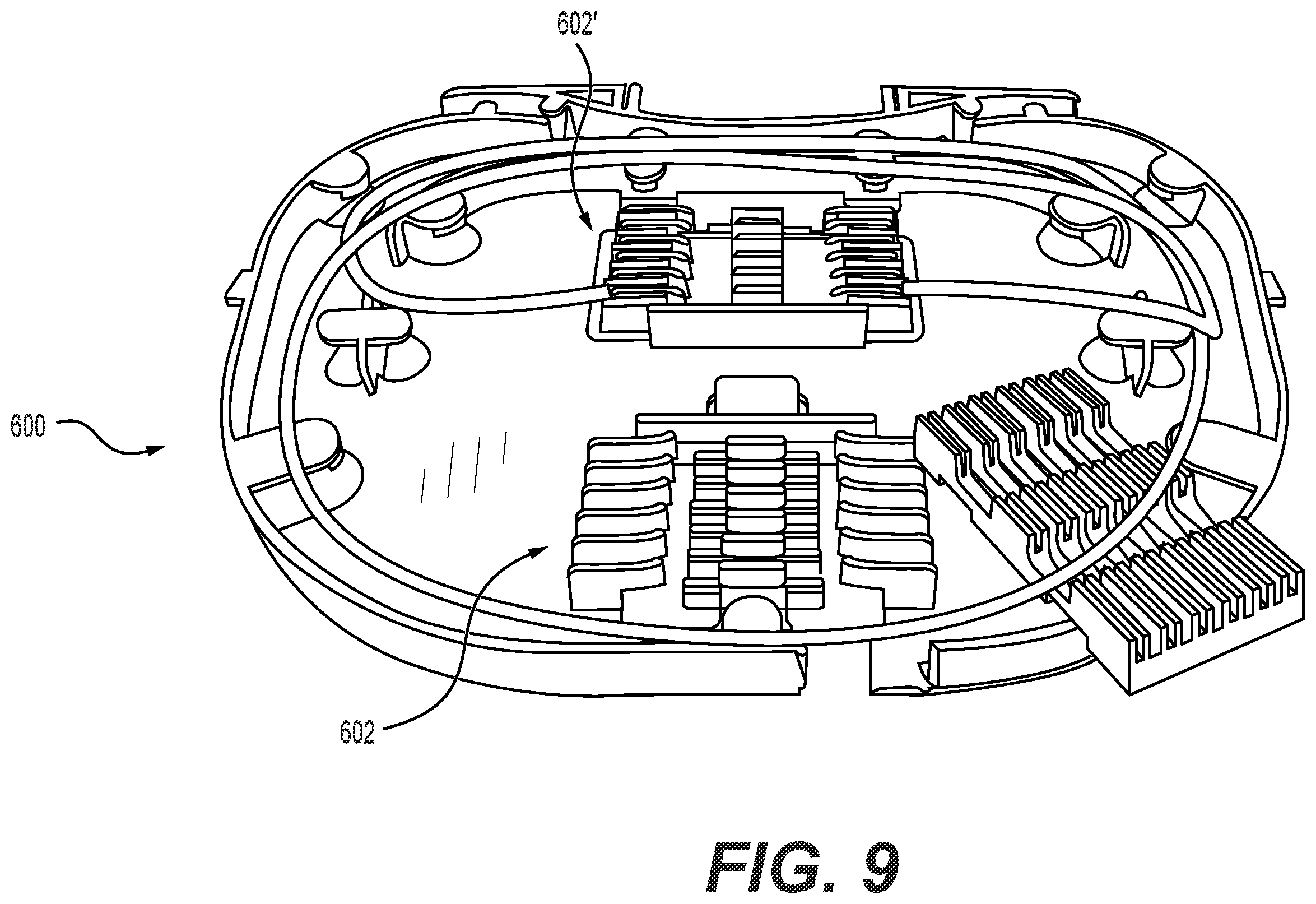 Patent US12353040 Figure 10 – Adapter configured to permit a heat shrink splice holder portion of a fiber splice cassette to hold a mechanical crimp splice protector