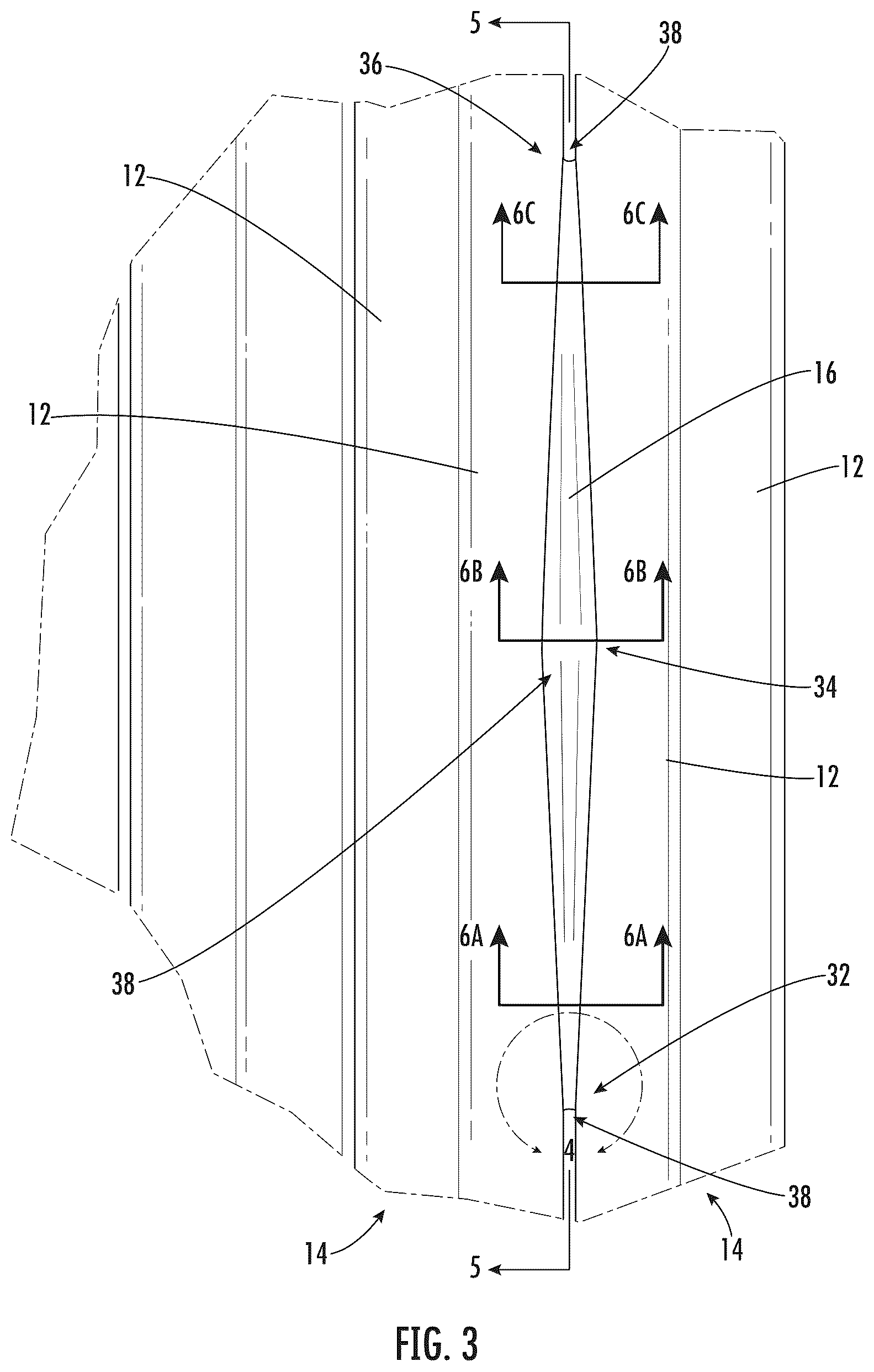 Patent US12353041 Figure 3 – Intermittently bonded ribbon with intermittent bonds created with a wet-on-wet process